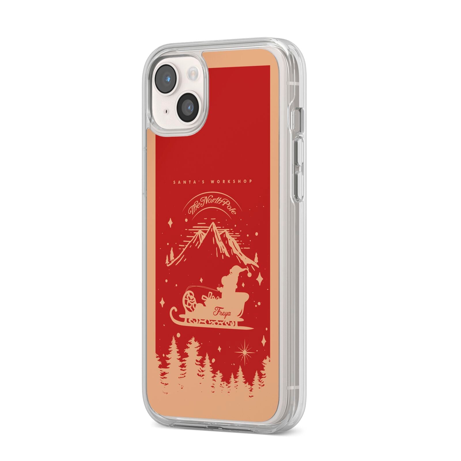 Santas Workshop Personalised iPhone 14 Plus Clear Tough Case Starlight Angled Image