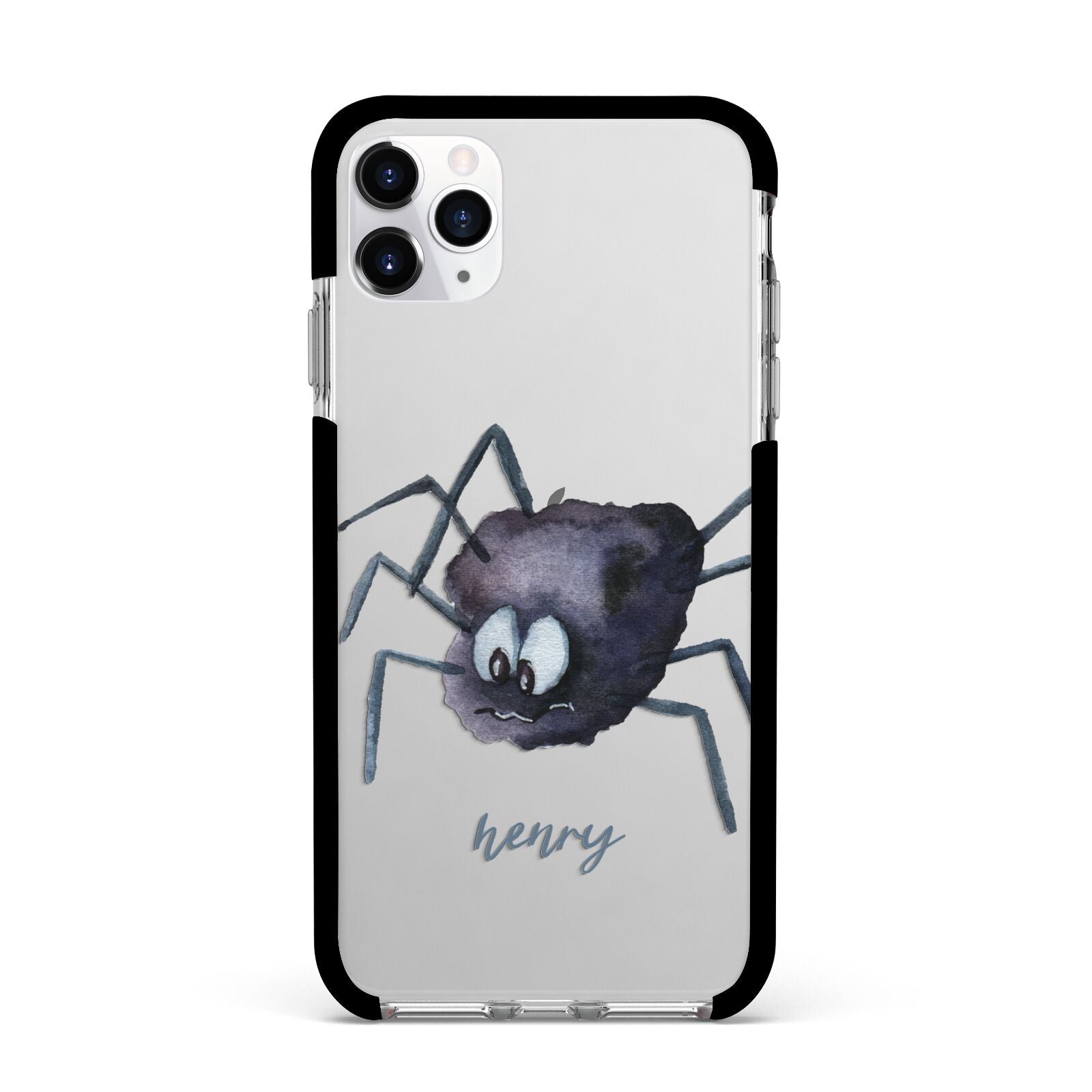 Scared Spider Personalised Apple iPhone 11 Pro Max in Silver with Black Impact Case