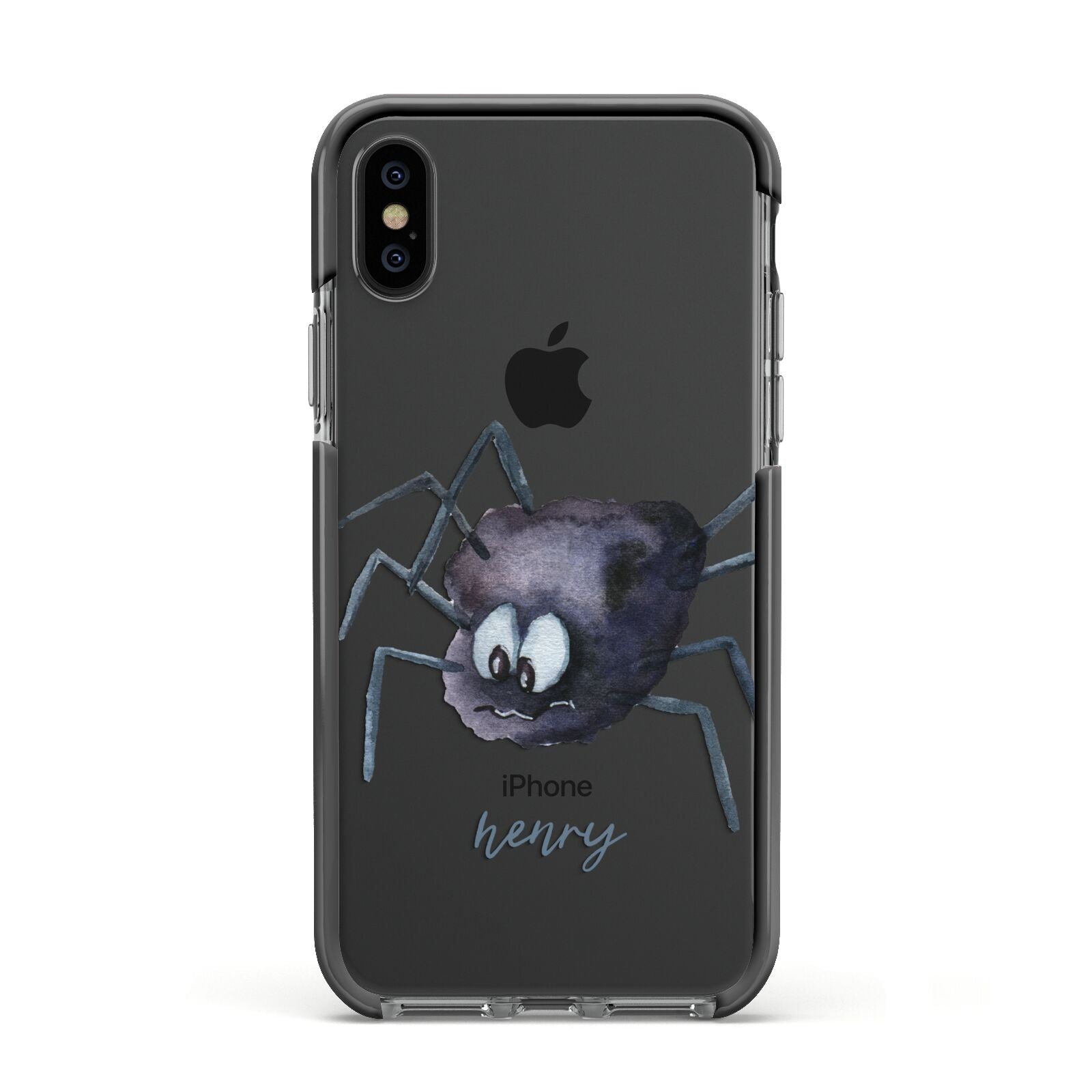 Scared Spider Personalised Apple iPhone Xs Impact Case Black Edge on Black Phone