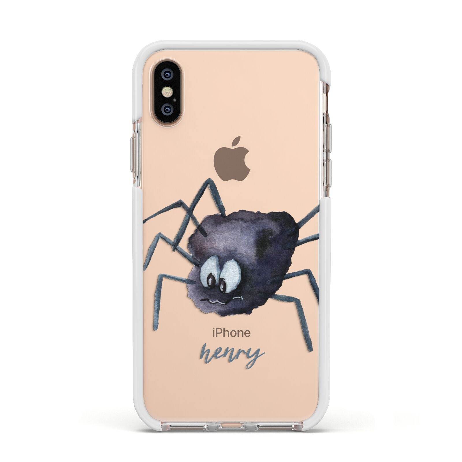 Scared Spider Personalised Apple iPhone Xs Impact Case White Edge on Gold Phone