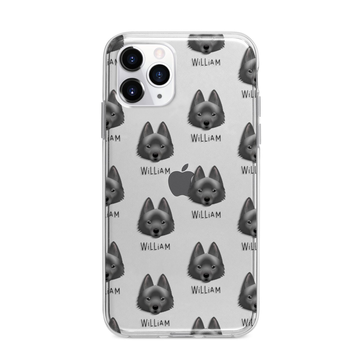 Schipperke Icon with Name Apple iPhone 11 Pro Max in Silver with Bumper Case