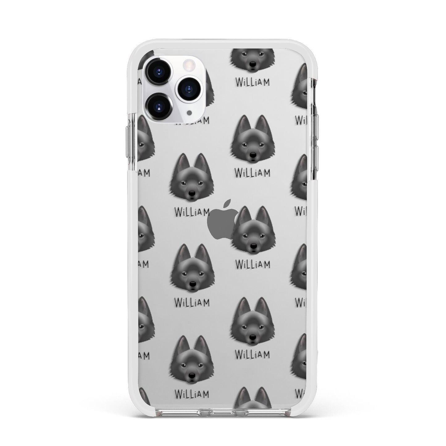 Schipperke Icon with Name Apple iPhone 11 Pro Max in Silver with White Impact Case