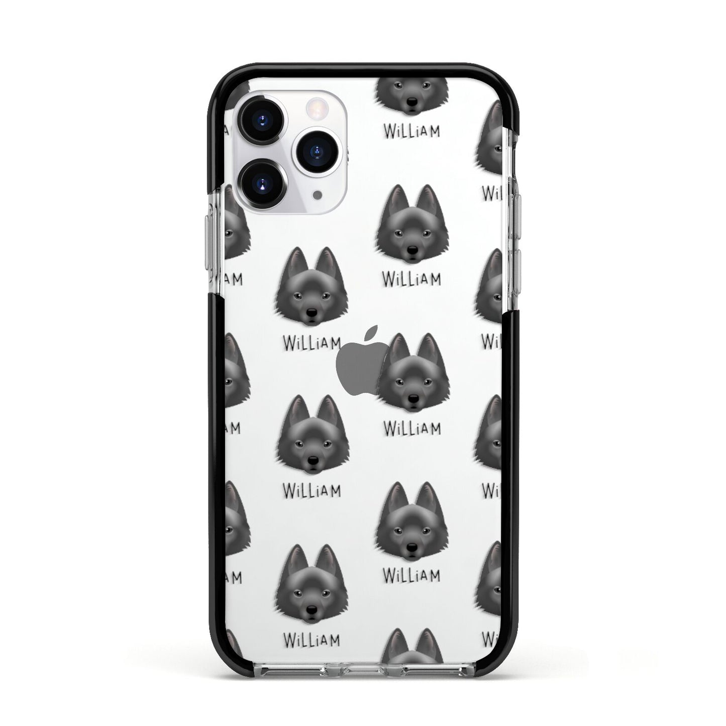 Schipperke Icon with Name Apple iPhone 11 Pro in Silver with Black Impact Case