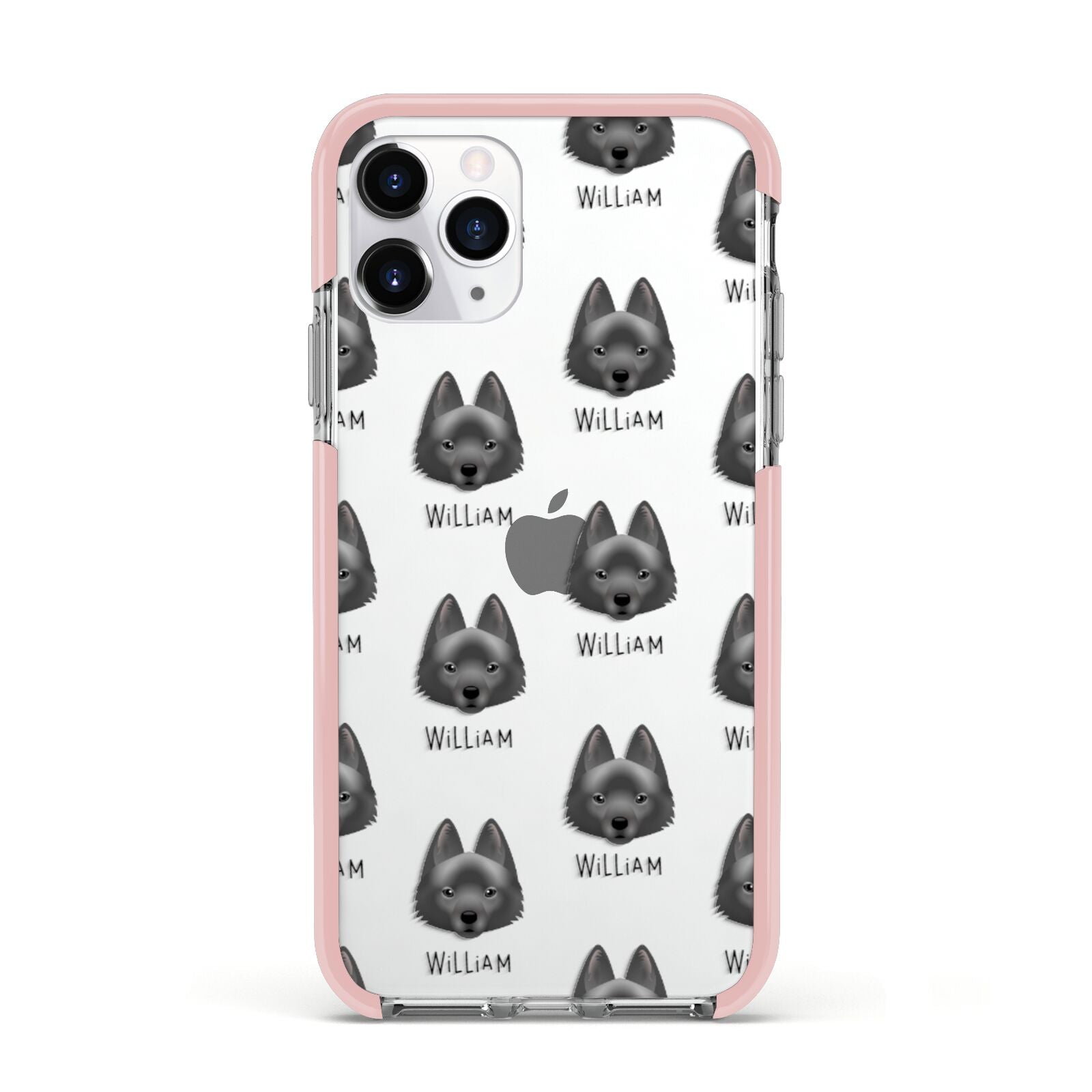 Schipperke Icon with Name Apple iPhone 11 Pro in Silver with Pink Impact Case