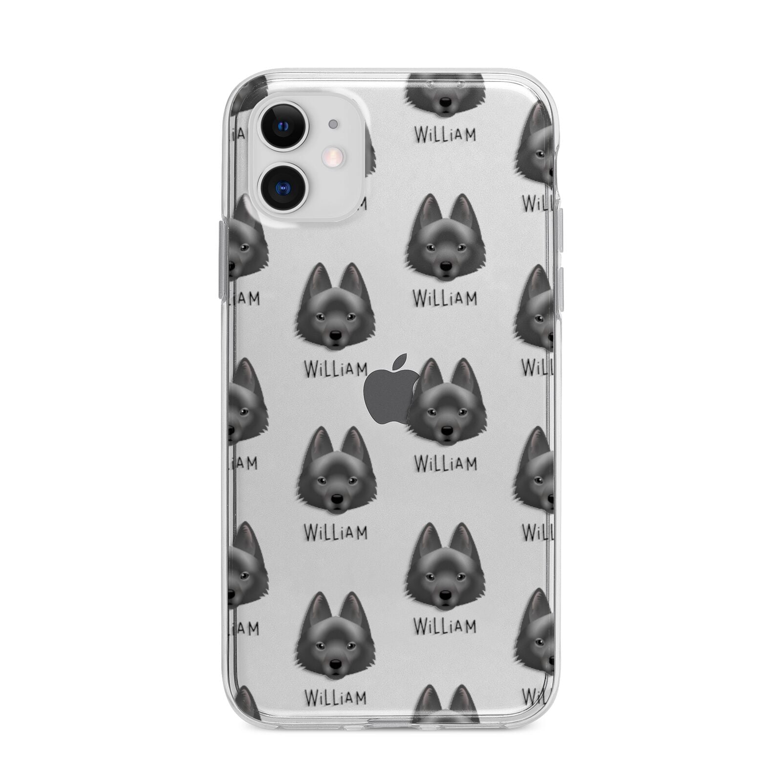 Schipperke Icon with Name Apple iPhone 11 in White with Bumper Case