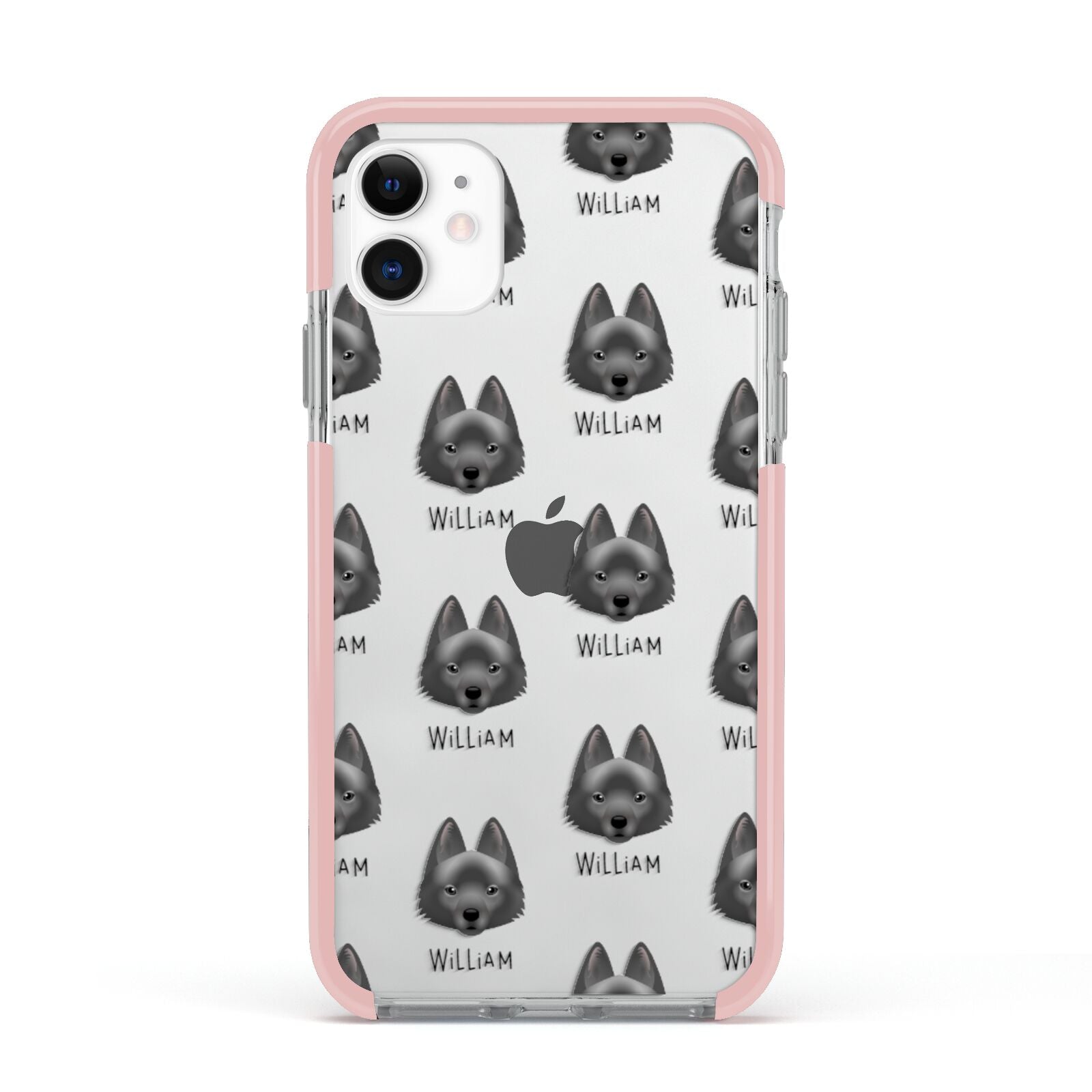 Schipperke Icon with Name Apple iPhone 11 in White with Pink Impact Case