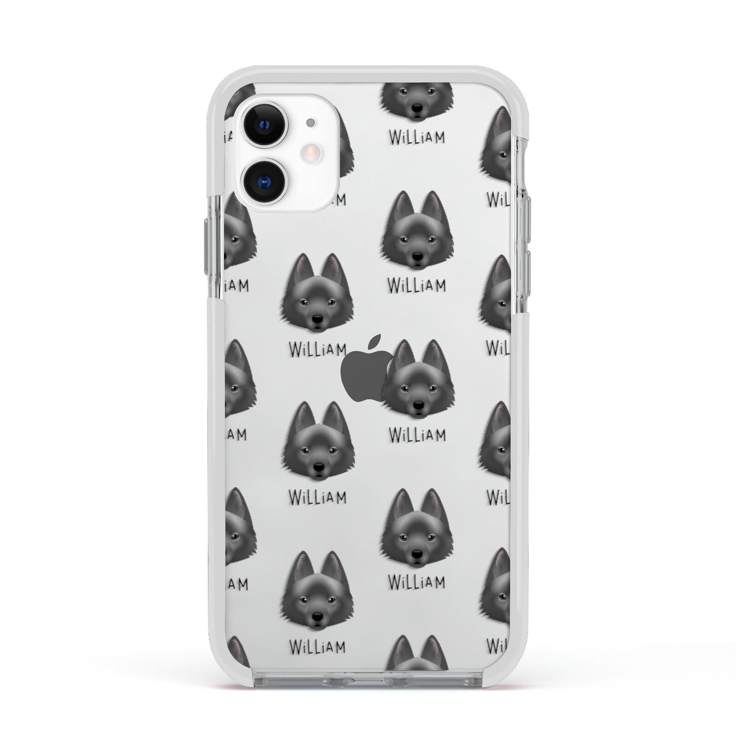Schipperke Icon with Name Apple iPhone 11 in White with White Impact Case