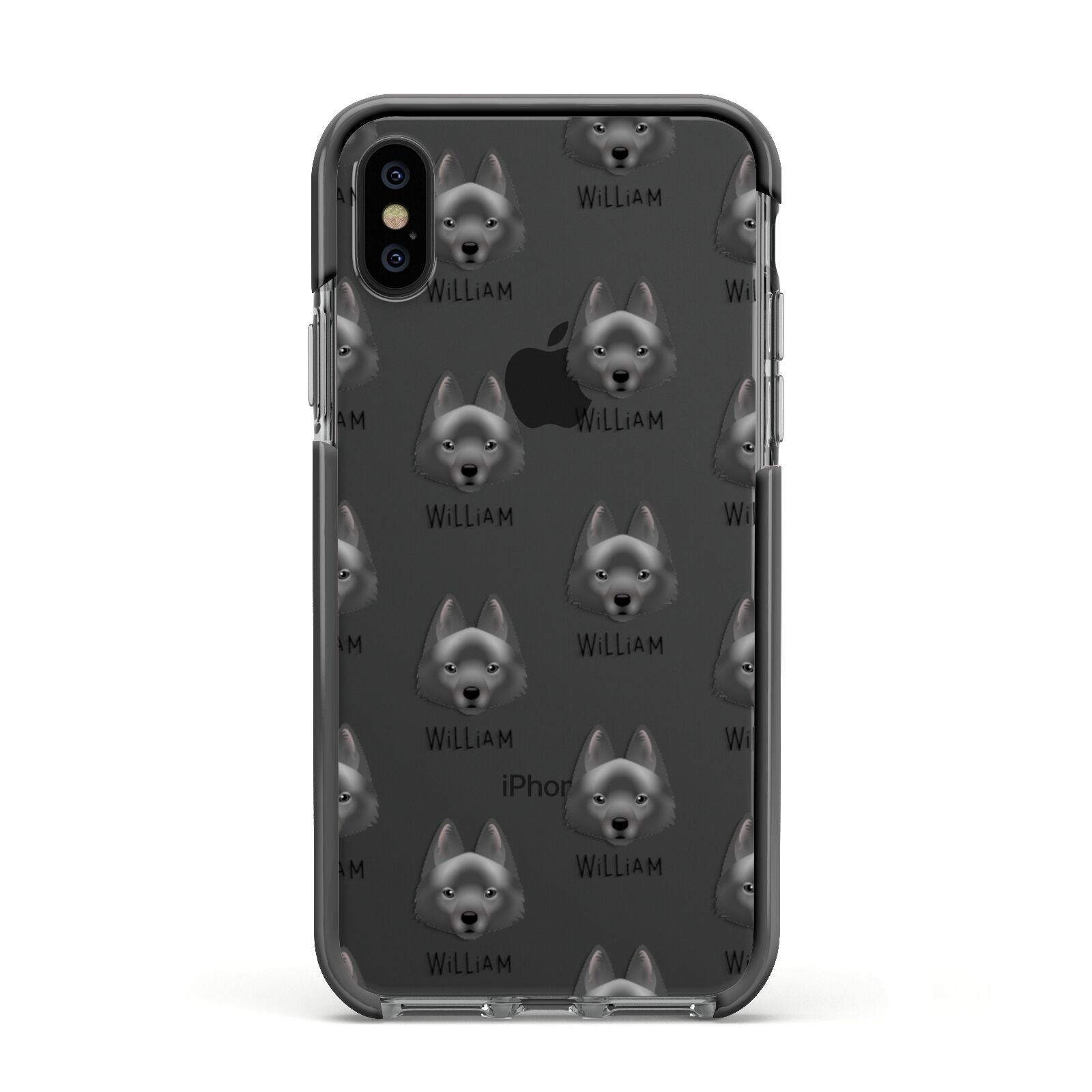 Schipperke Icon with Name Apple iPhone Xs Impact Case Black Edge on Black Phone