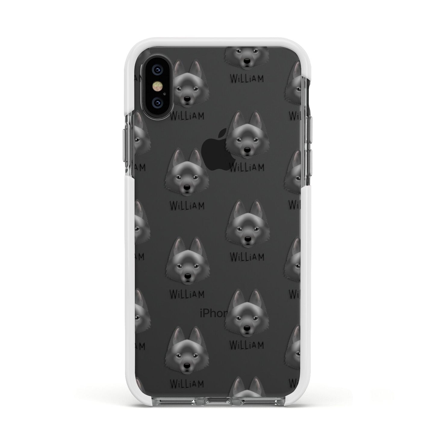 Schipperke Icon with Name Apple iPhone Xs Impact Case White Edge on Black Phone