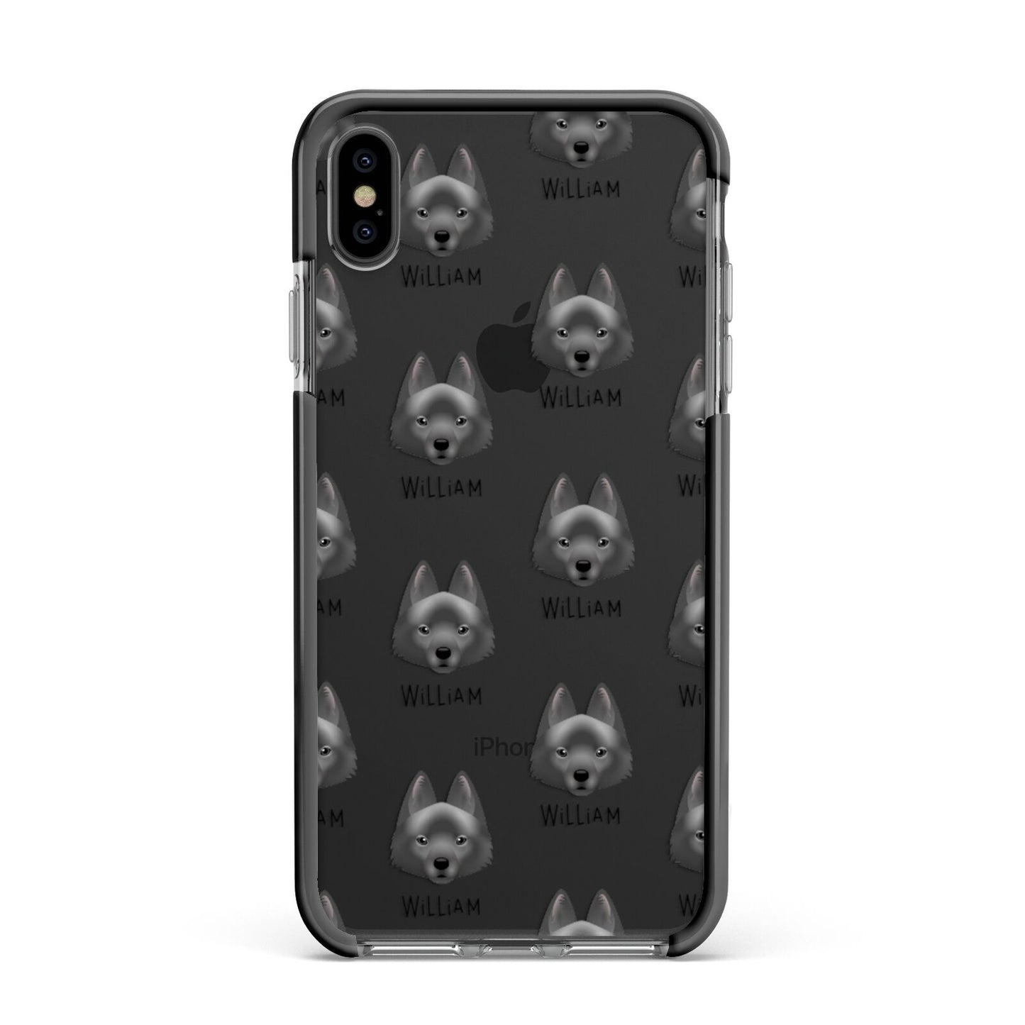 Schipperke Icon with Name Apple iPhone Xs Max Impact Case Black Edge on Black Phone