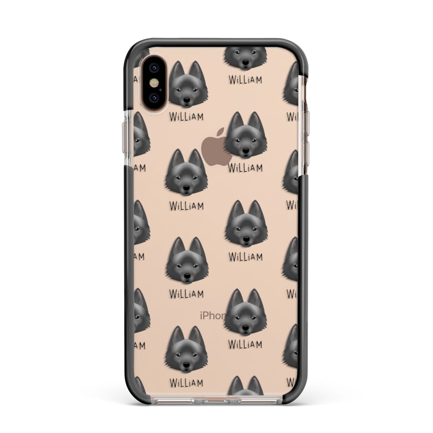 Schipperke Icon with Name Apple iPhone Xs Max Impact Case Black Edge on Gold Phone