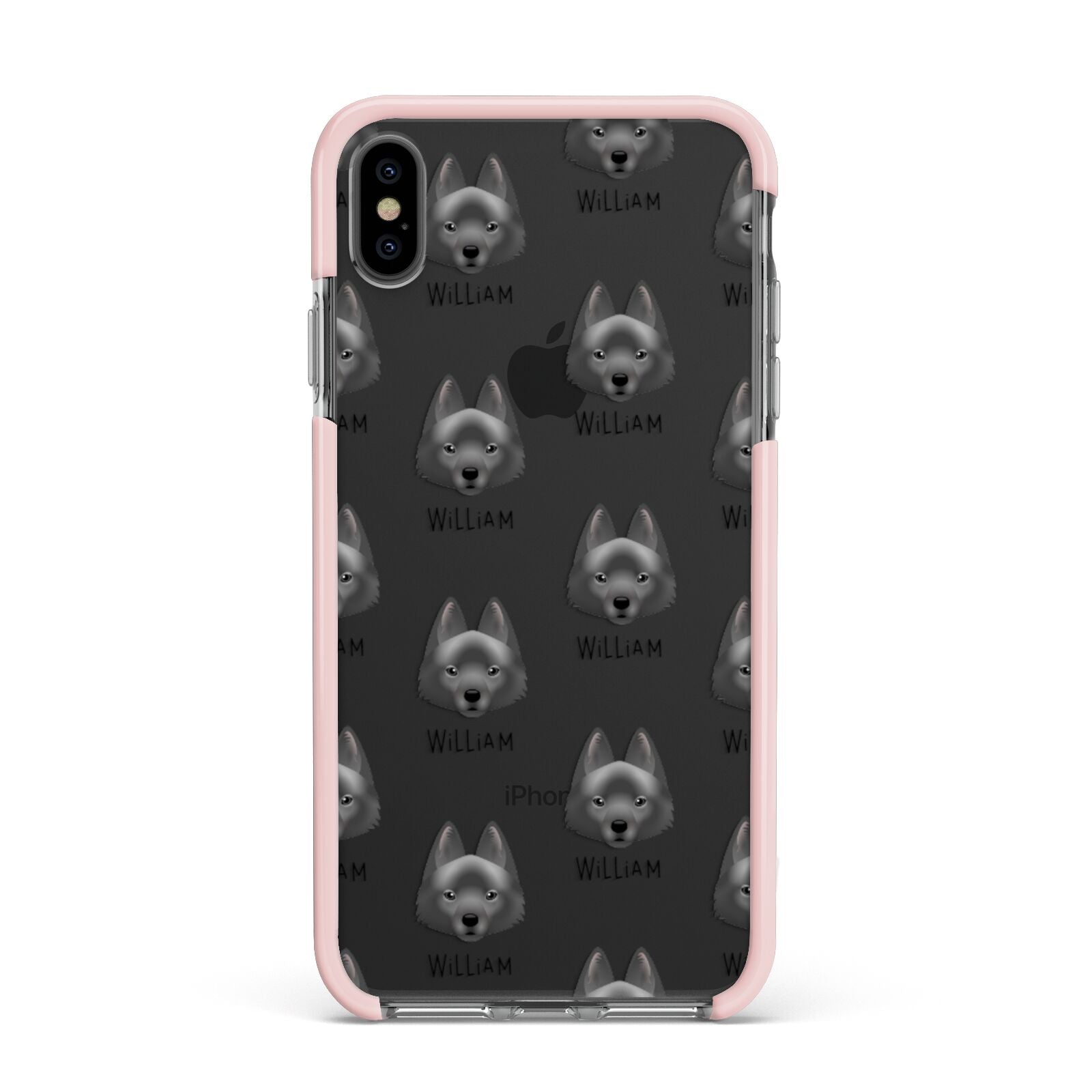 Schipperke Icon with Name Apple iPhone Xs Max Impact Case Pink Edge on Black Phone