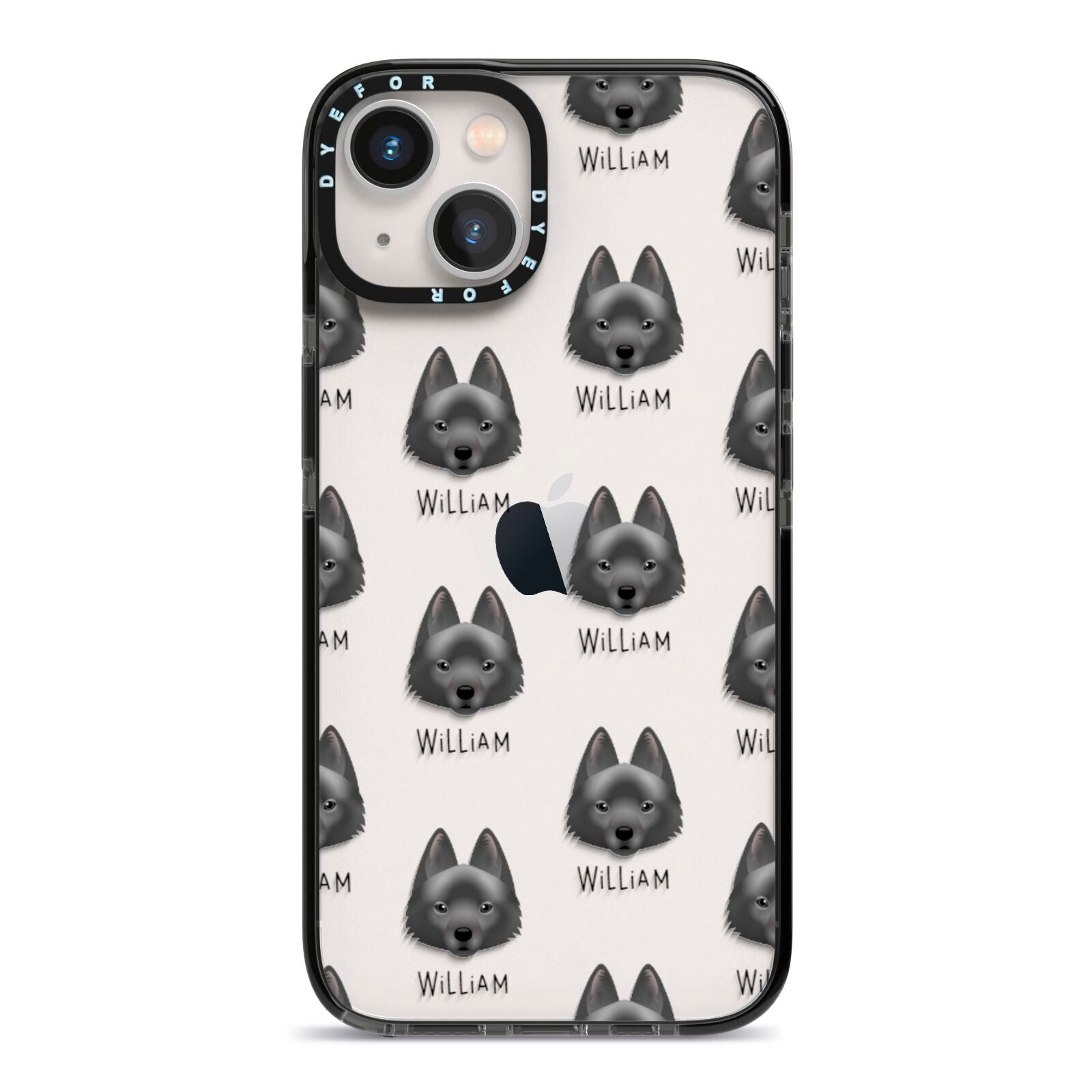 Schipperke Icon with Name iPhone 13 Black Impact Case on Silver phone
