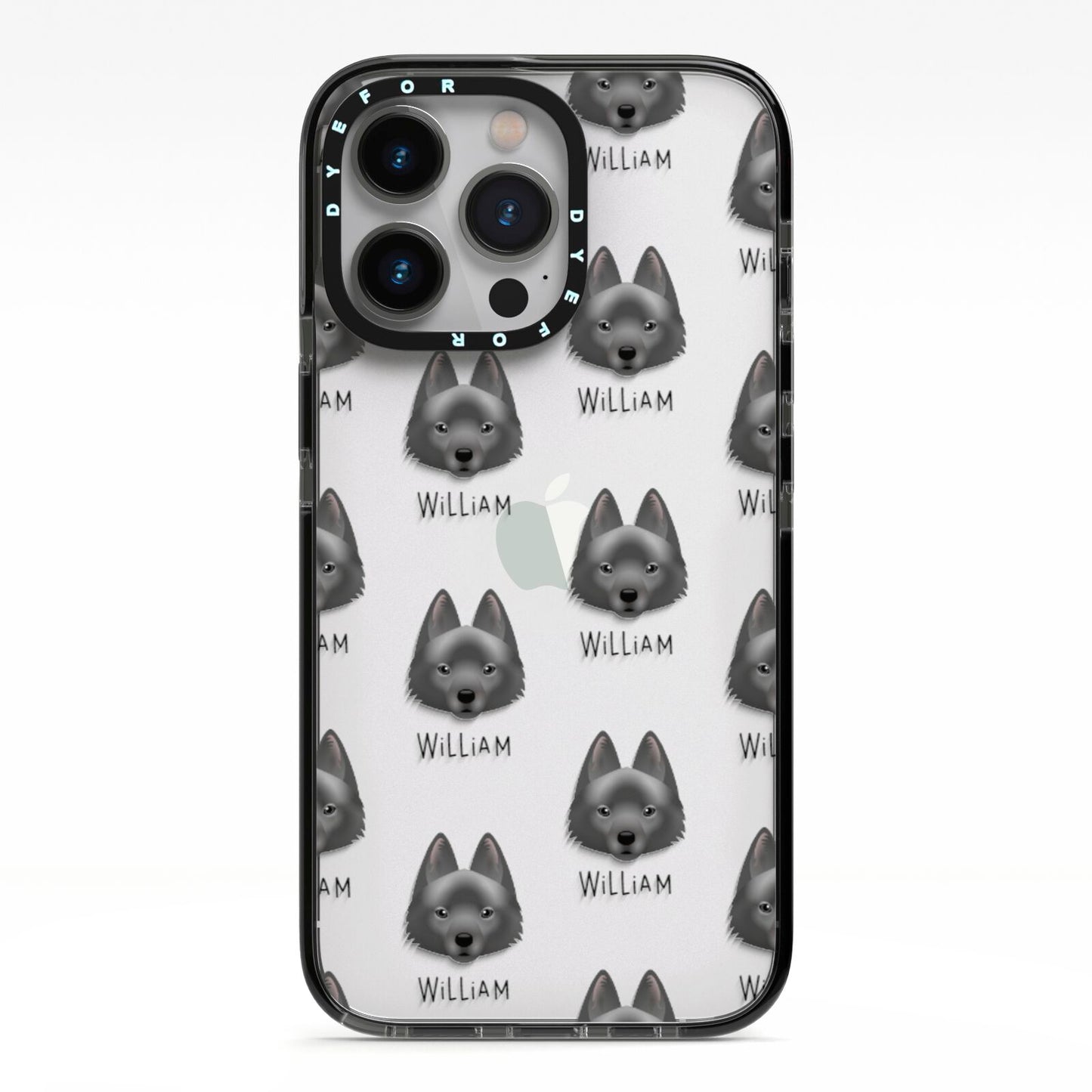 Schipperke Icon with Name iPhone 13 Pro Black Impact Case on Silver phone