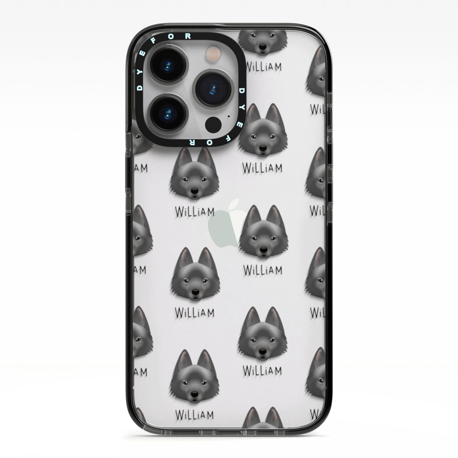 Schipperke Icon with Name iPhone 13 Pro Black Impact Case on Silver phone