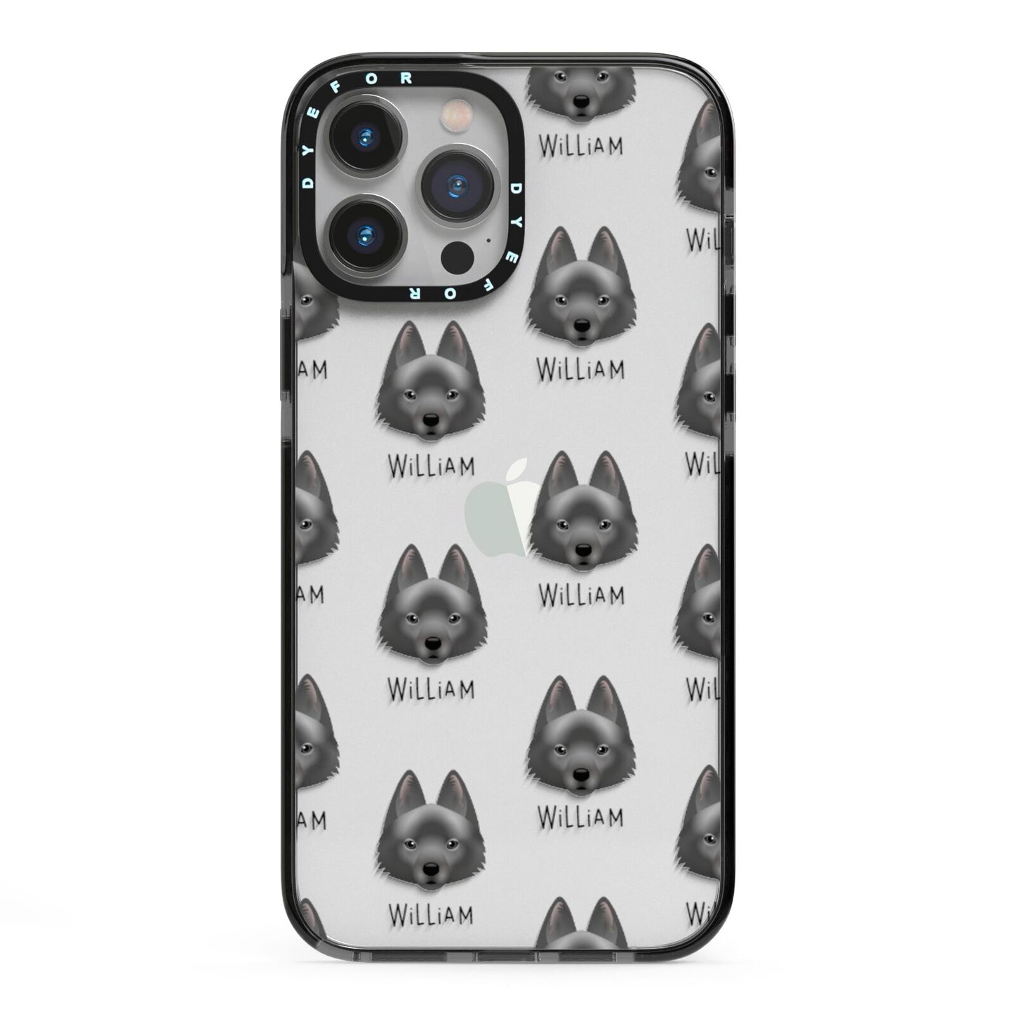 Schipperke Icon with Name iPhone 13 Pro Max Black Impact Case on Silver phone