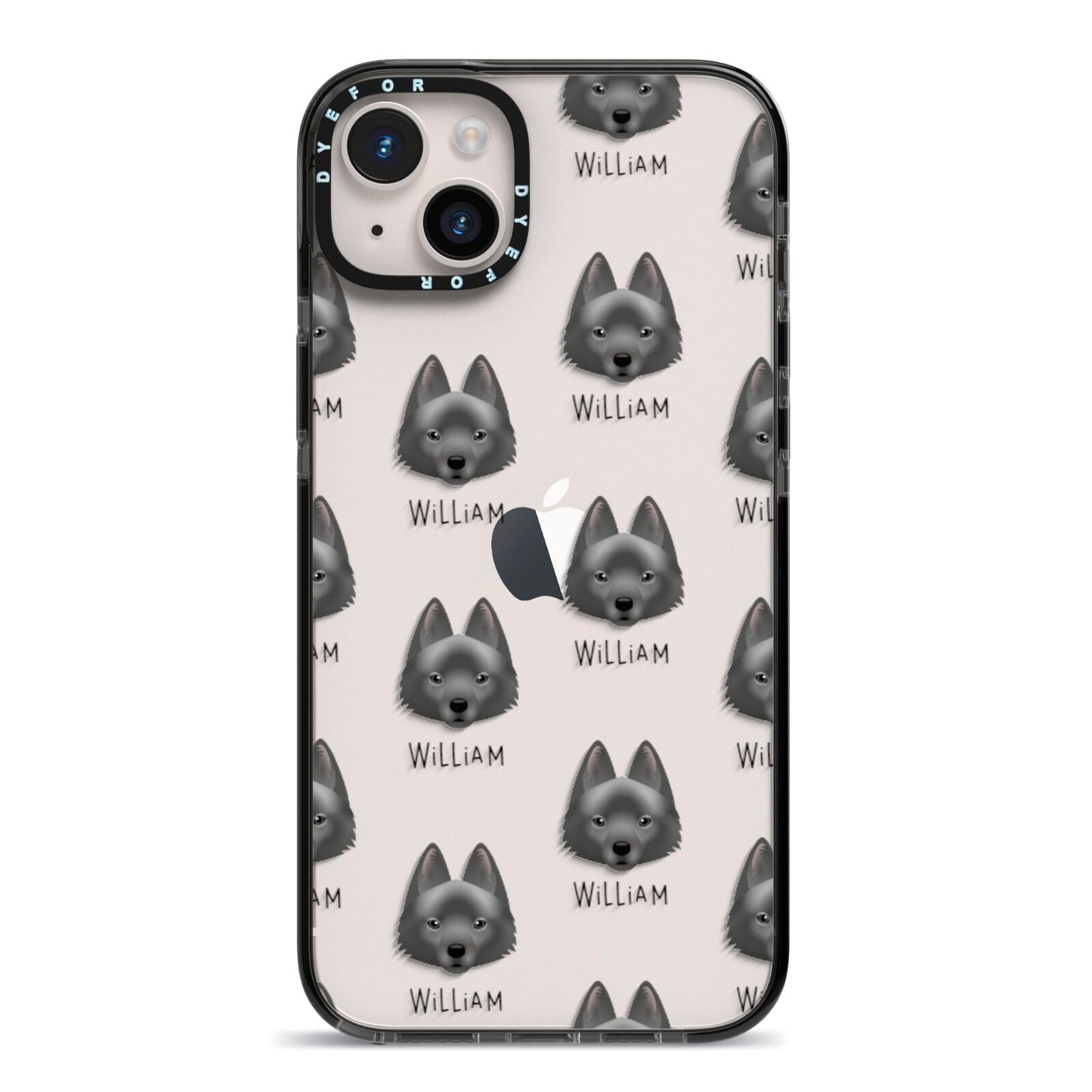 Schipperke Icon with Name iPhone 14 Plus Black Impact Case on Silver phone