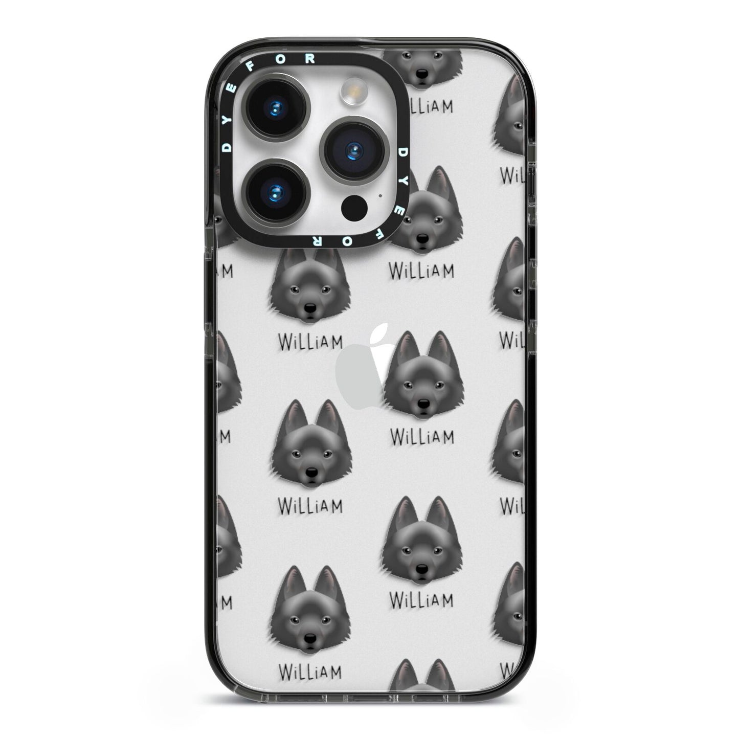 Schipperke Icon with Name iPhone 14 Pro Black Impact Case on Silver phone