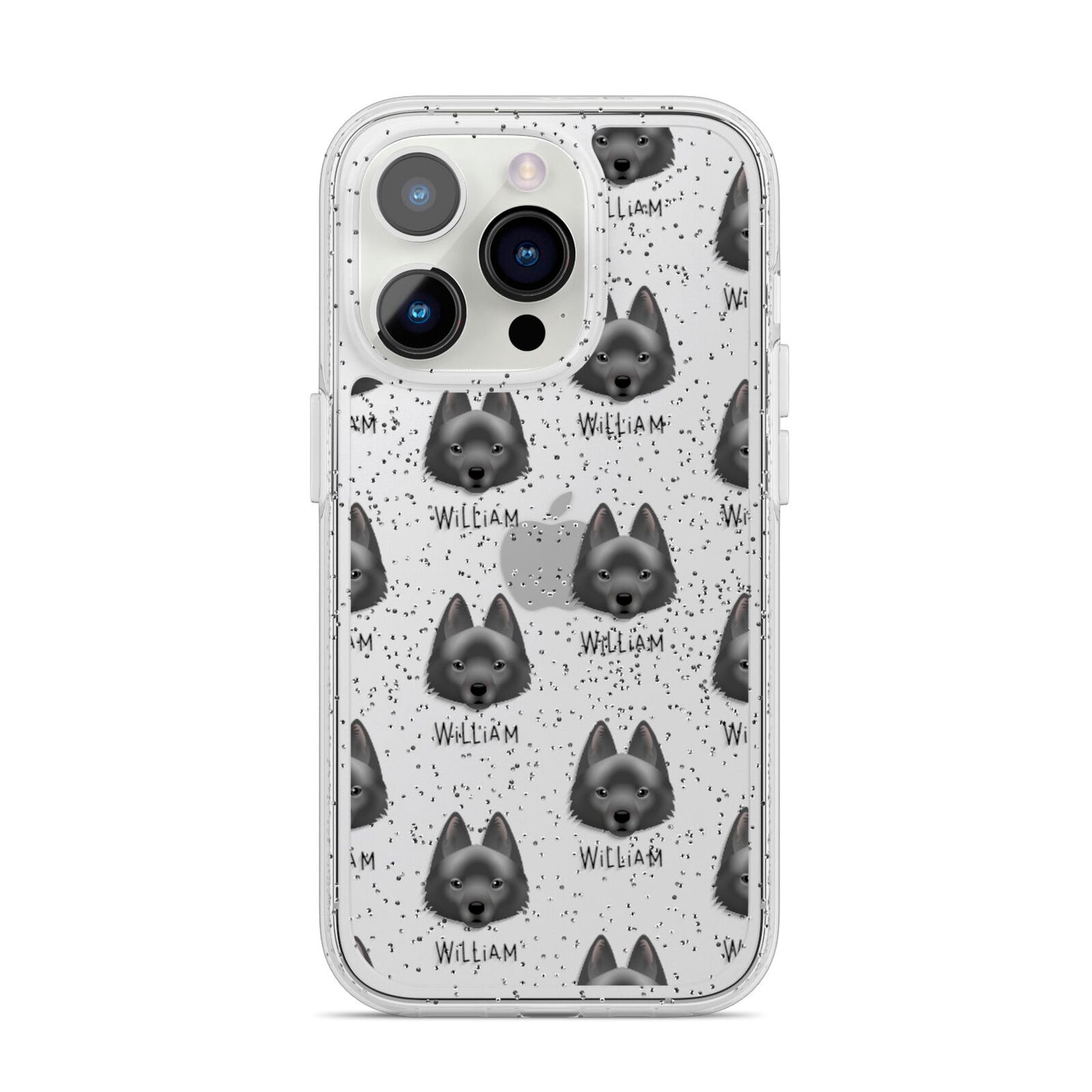 Schipperke Icon with Name iPhone 14 Pro Glitter Tough Case Silver