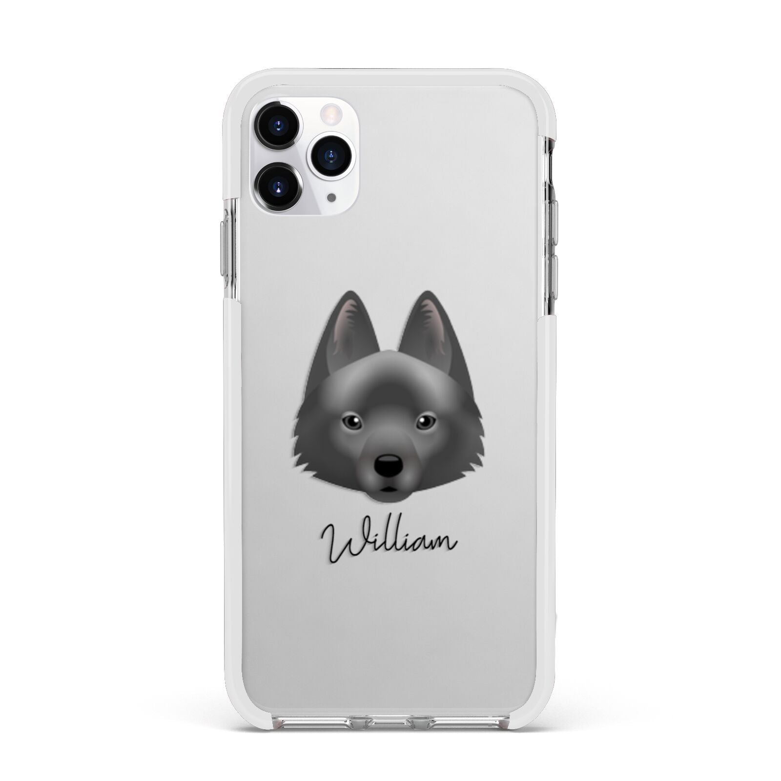 Schipperke Personalised Apple iPhone 11 Pro Max in Silver with White Impact Case