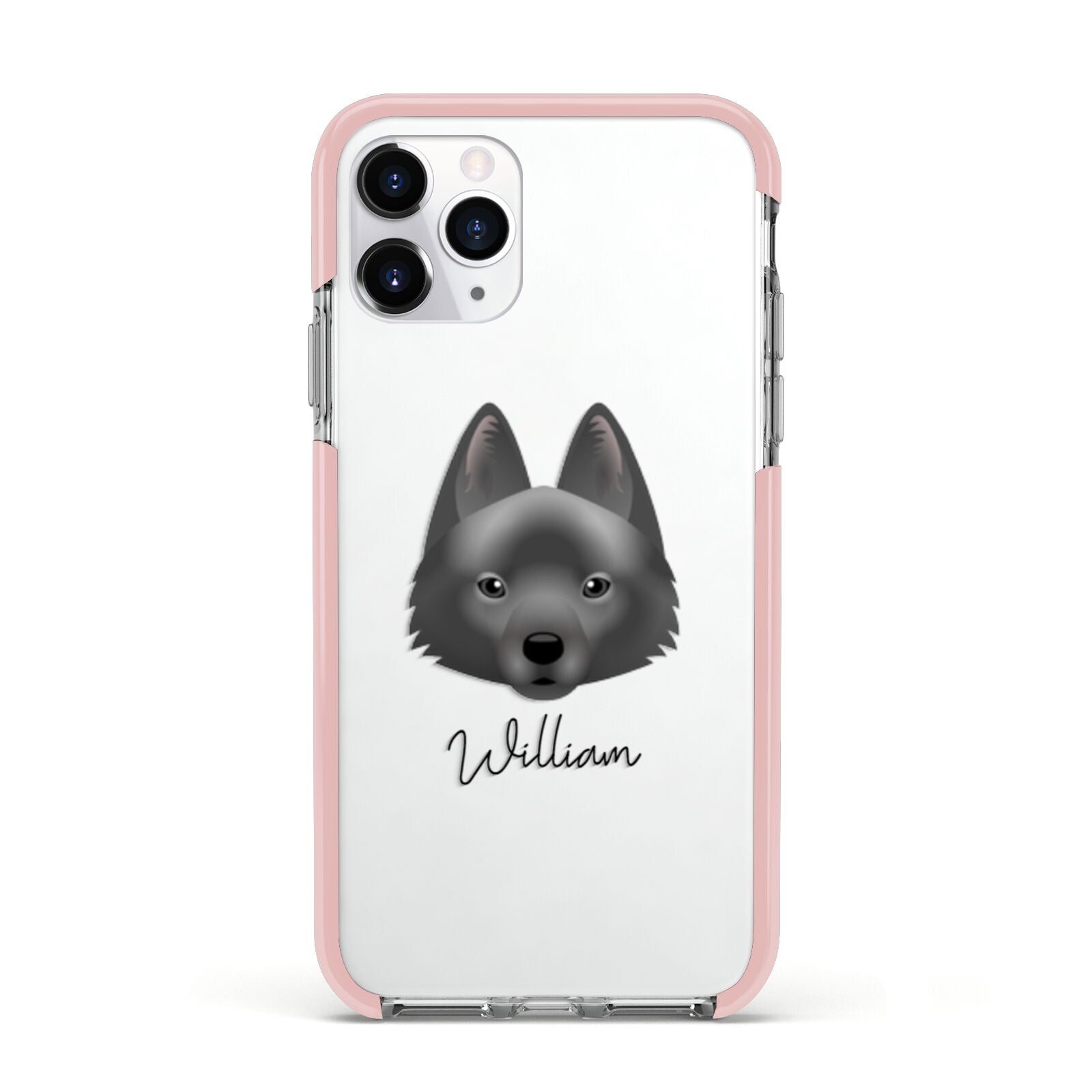 Schipperke Personalised Apple iPhone 11 Pro in Silver with Pink Impact Case