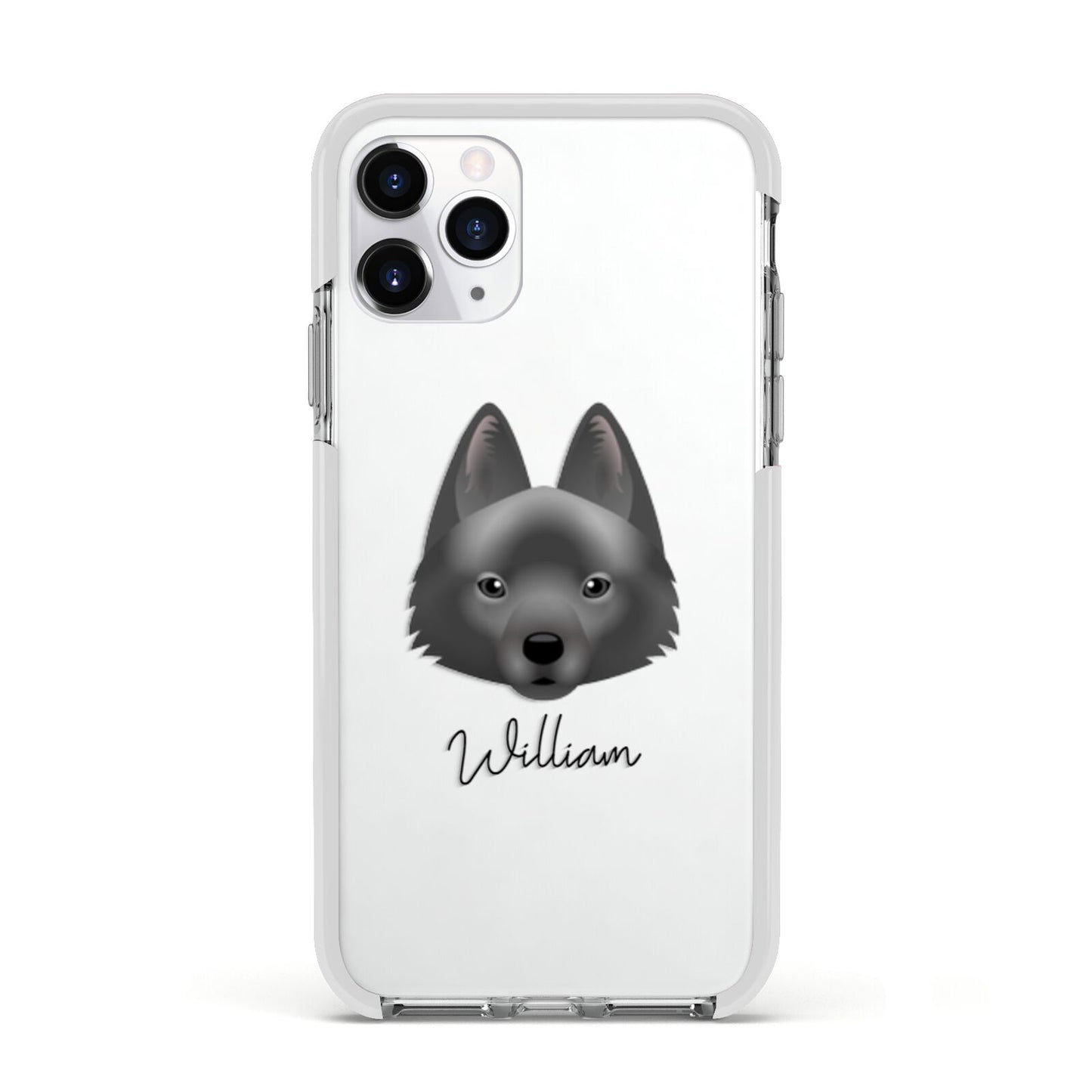 Schipperke Personalised Apple iPhone 11 Pro in Silver with White Impact Case