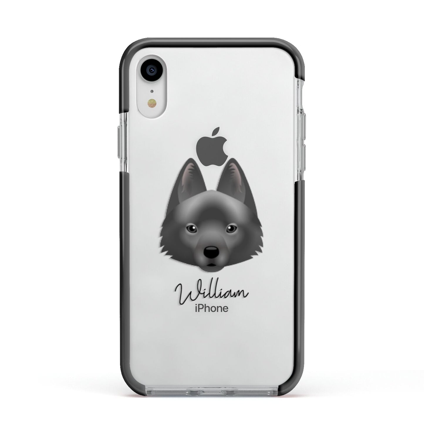 Schipperke Personalised Apple iPhone XR Impact Case Black Edge on Silver Phone