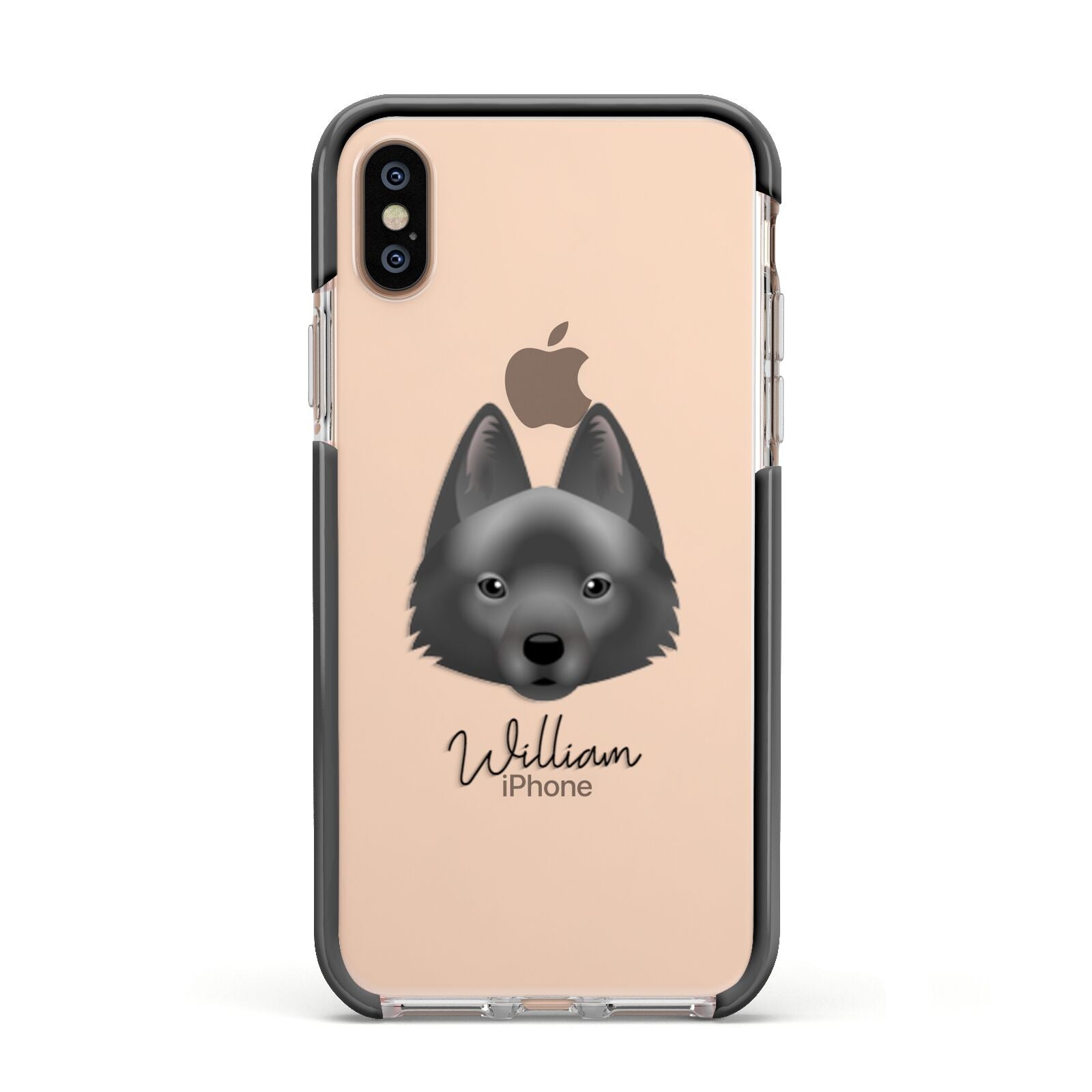 Schipperke Personalised Apple iPhone Xs Impact Case Black Edge on Gold Phone