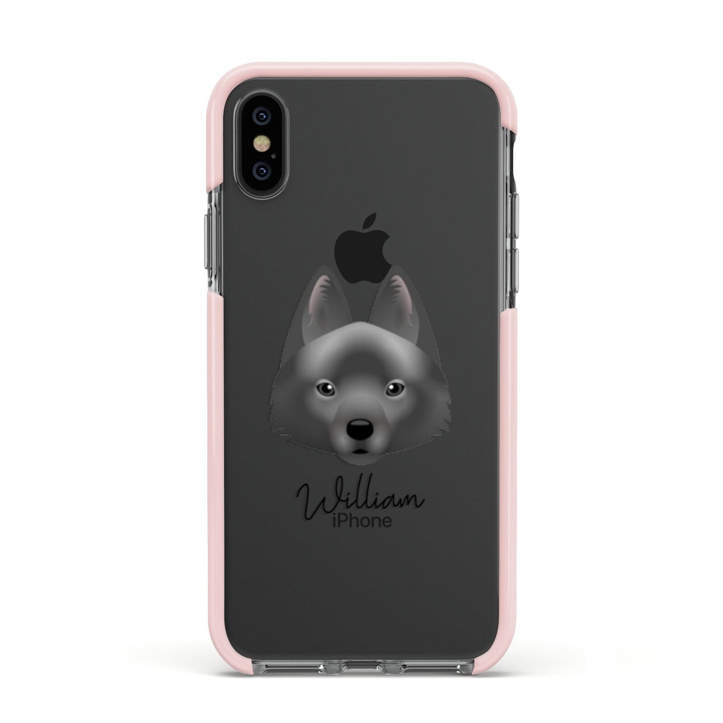 Schipperke Personalised Apple iPhone Xs Impact Case Pink Edge on Black Phone