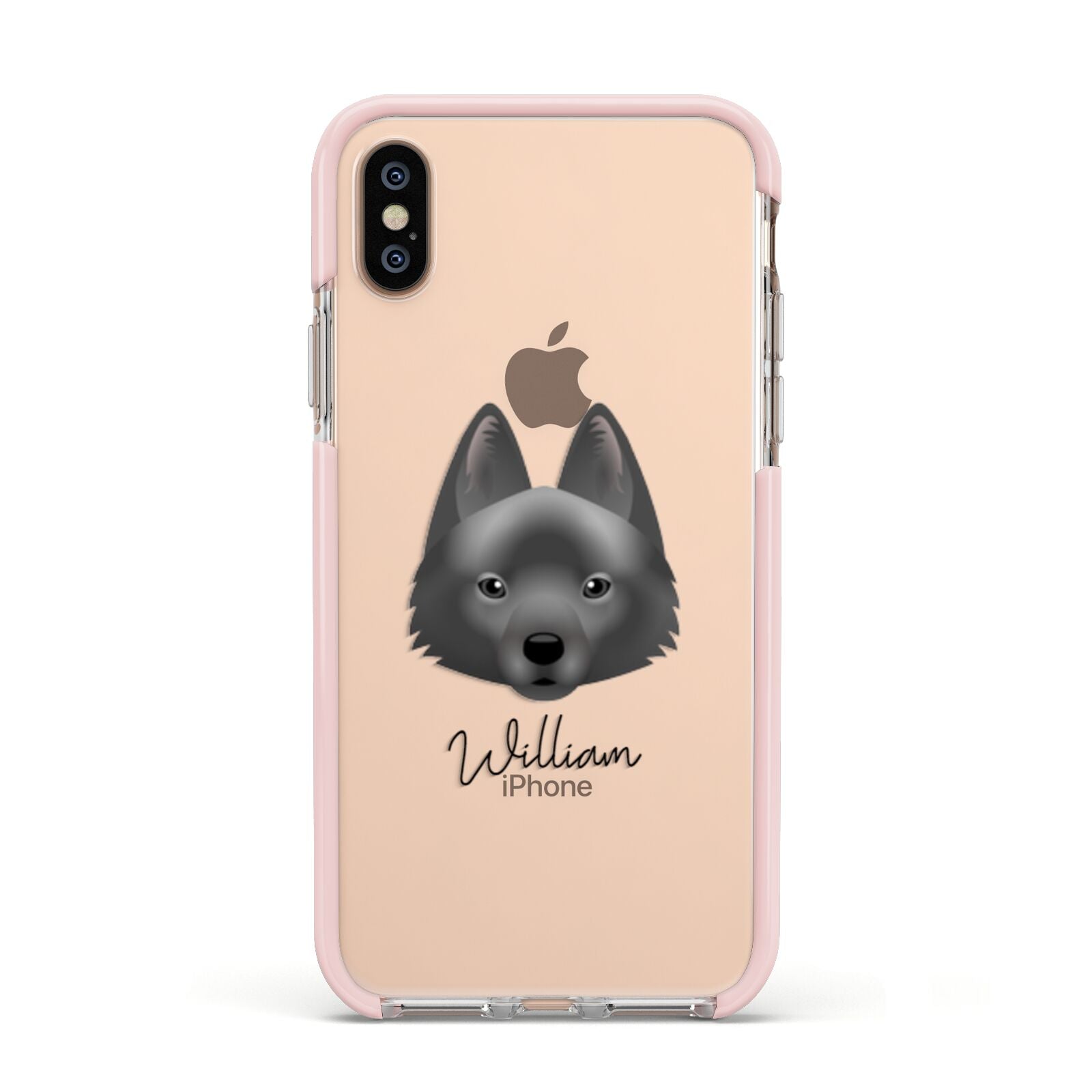 Schipperke Personalised Apple iPhone Xs Impact Case Pink Edge on Gold Phone