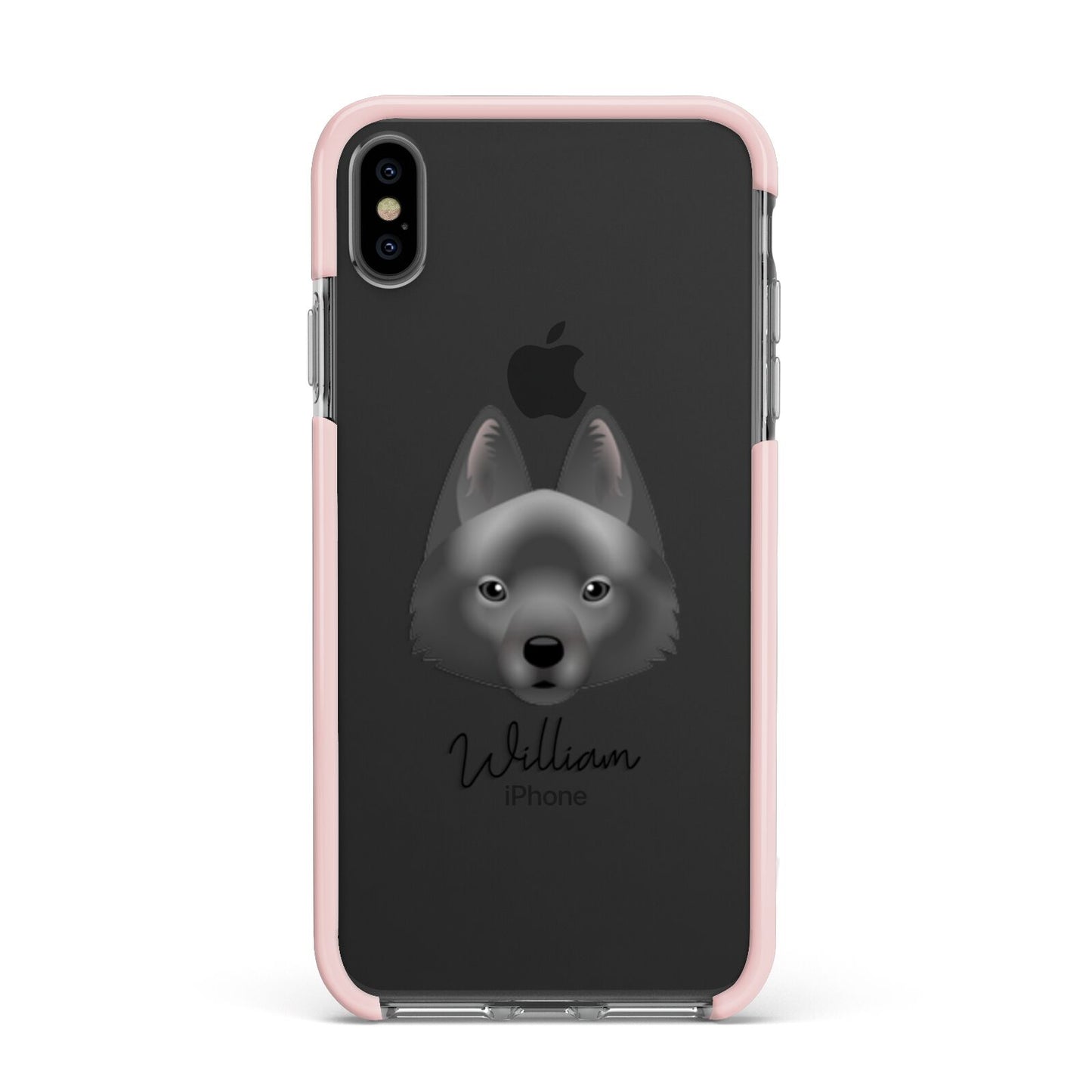 Schipperke Personalised Apple iPhone Xs Max Impact Case Pink Edge on Black Phone