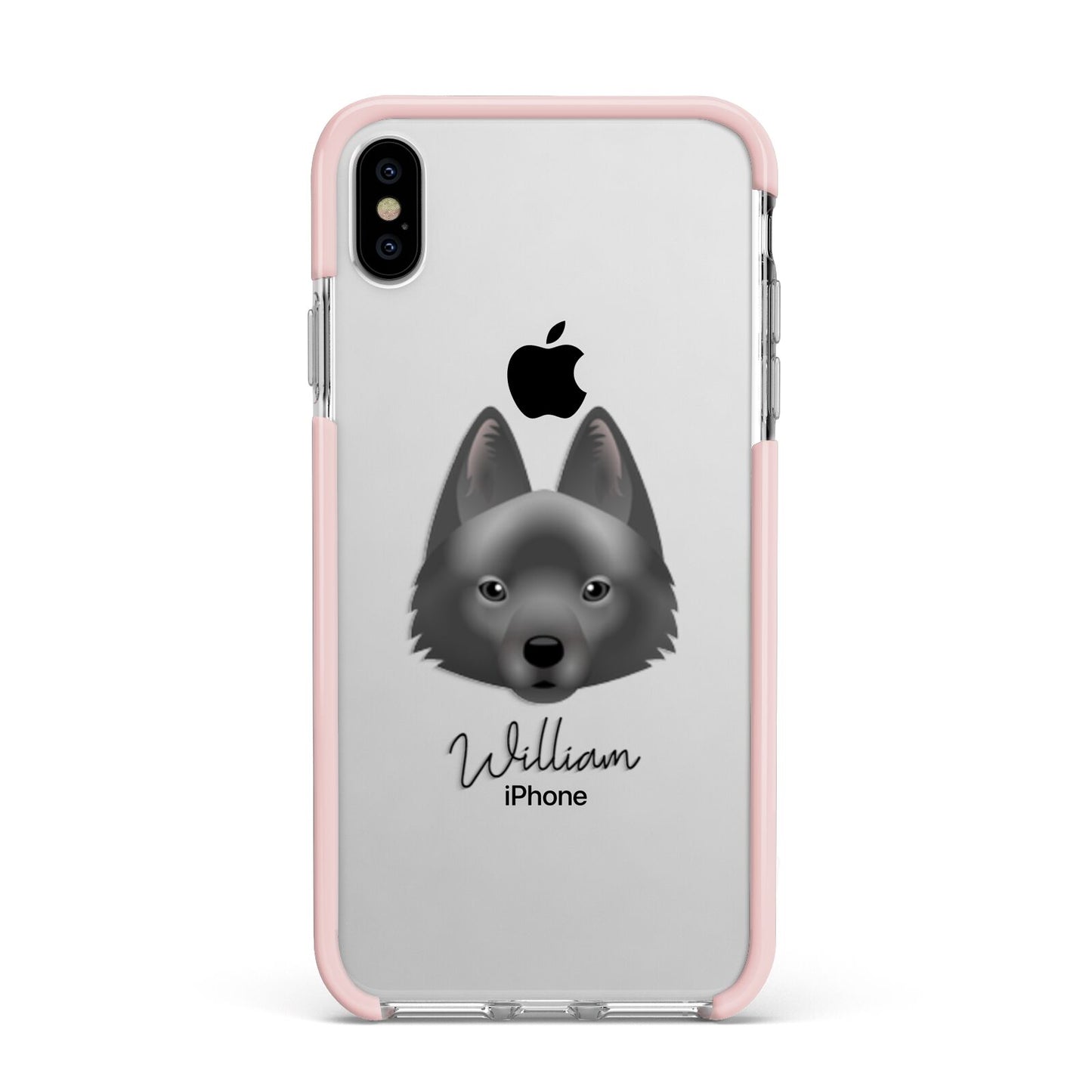 Schipperke Personalised Apple iPhone Xs Max Impact Case Pink Edge on Silver Phone