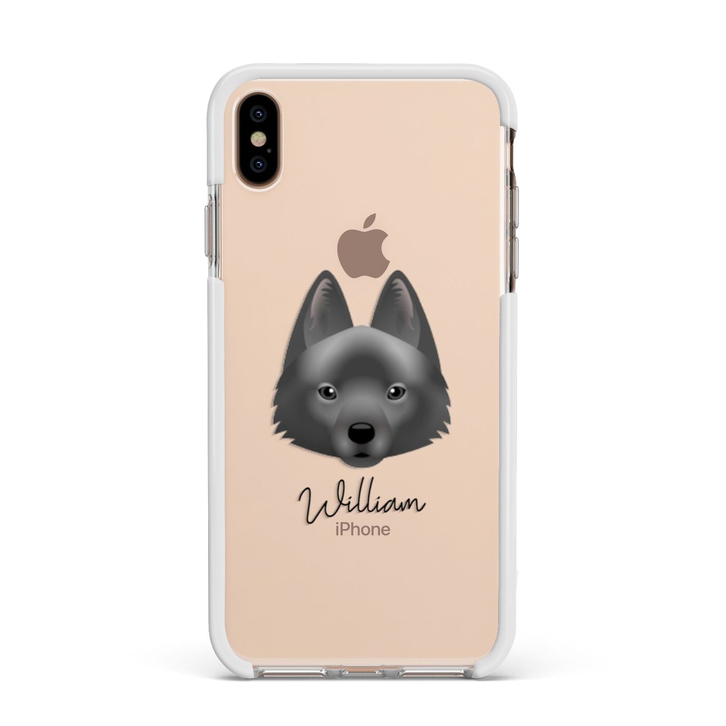 Schipperke Personalised Apple iPhone Xs Max Impact Case White Edge on Gold Phone