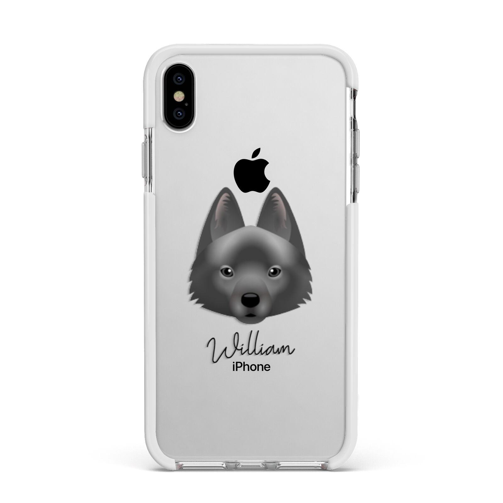 Schipperke Personalised Apple iPhone Xs Max Impact Case White Edge on Silver Phone