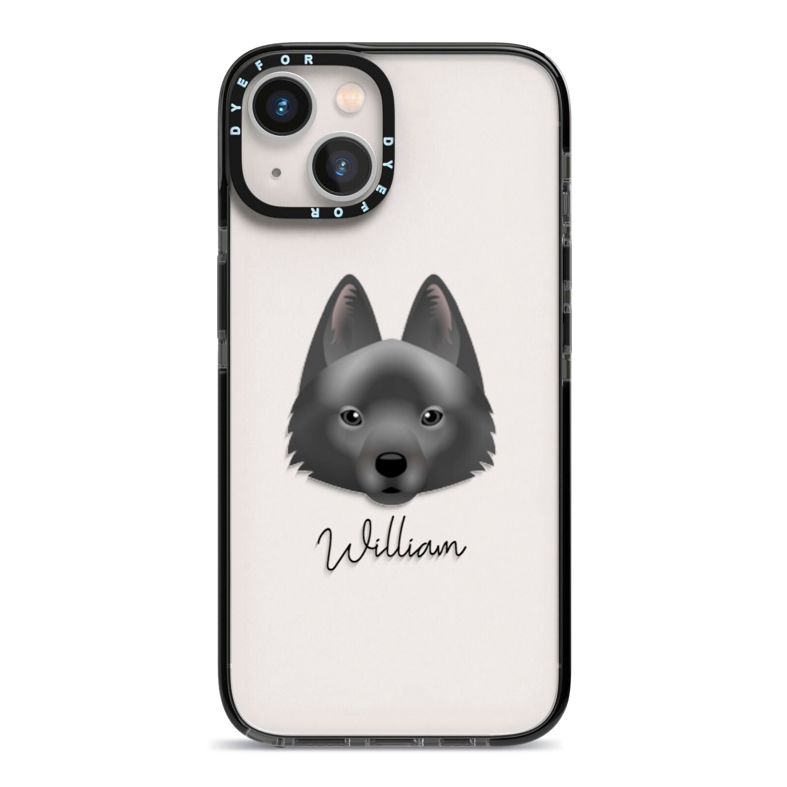 Schipperke Personalised iPhone 13 Black Impact Case on Silver phone