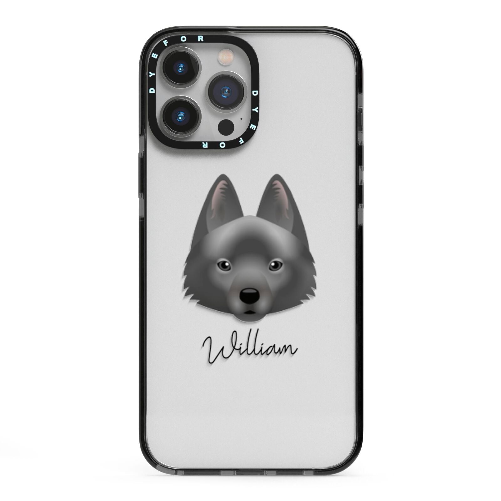 Schipperke Personalised iPhone 13 Pro Max Black Impact Case on Silver phone