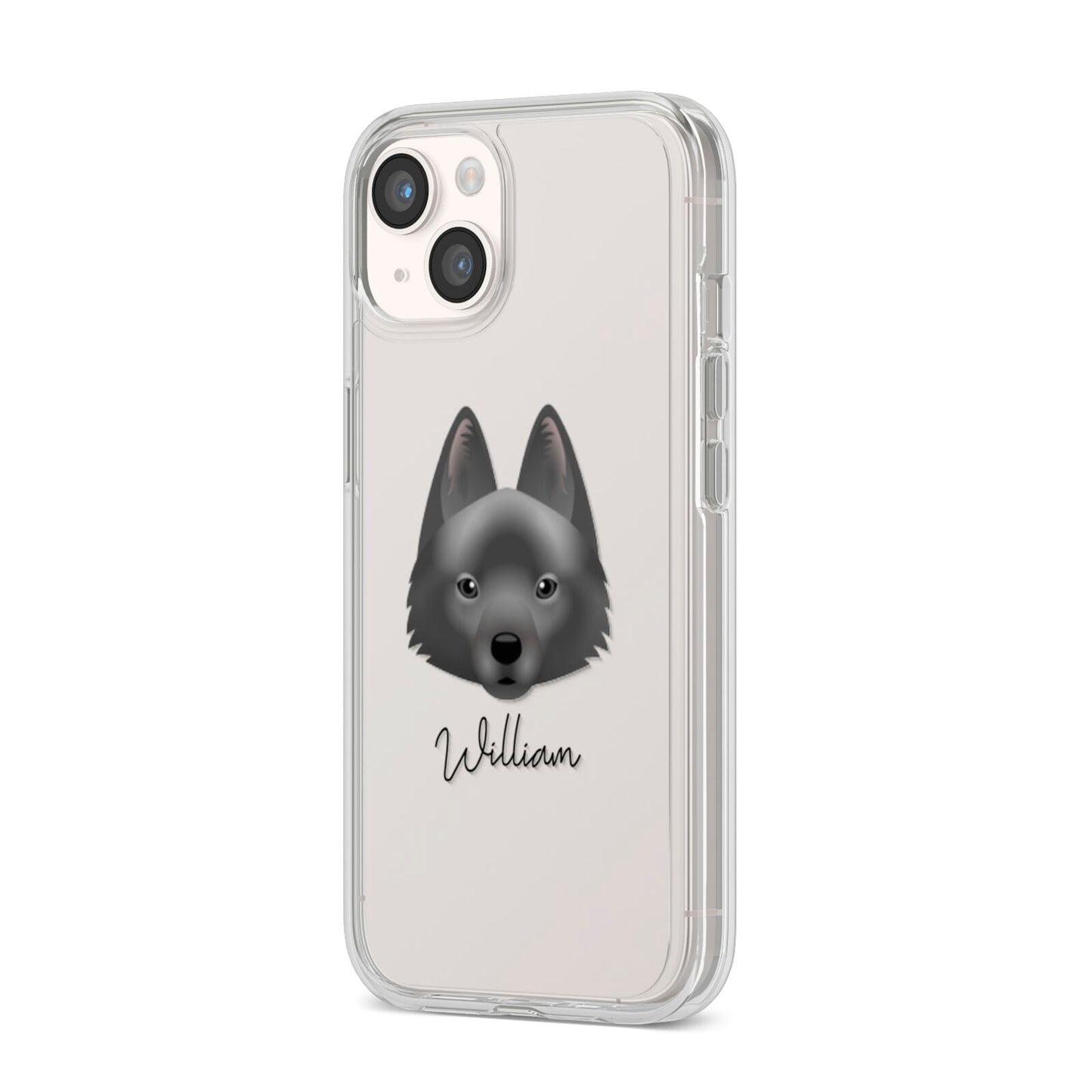 Schipperke Personalised iPhone 14 Clear Tough Case Starlight Angled Image