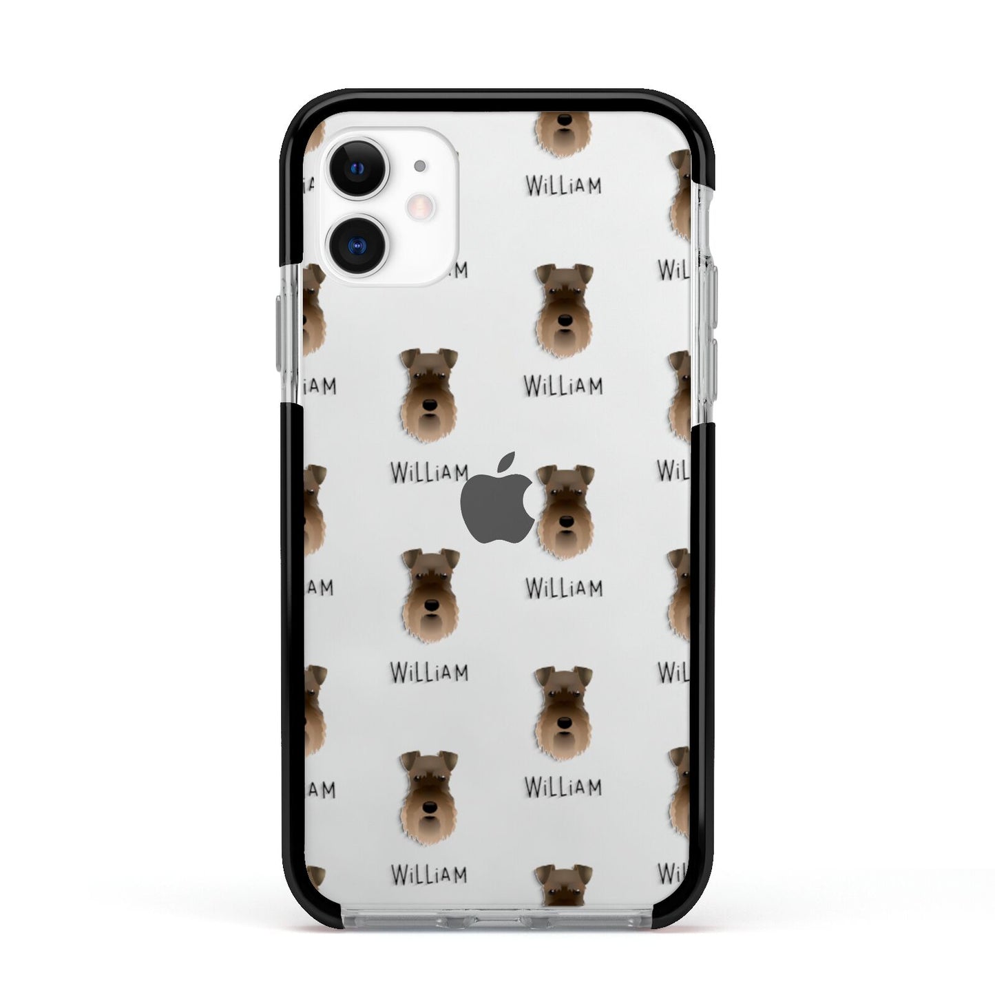 Schnauzer Icon with Name Apple iPhone 11 in White with Black Impact Case