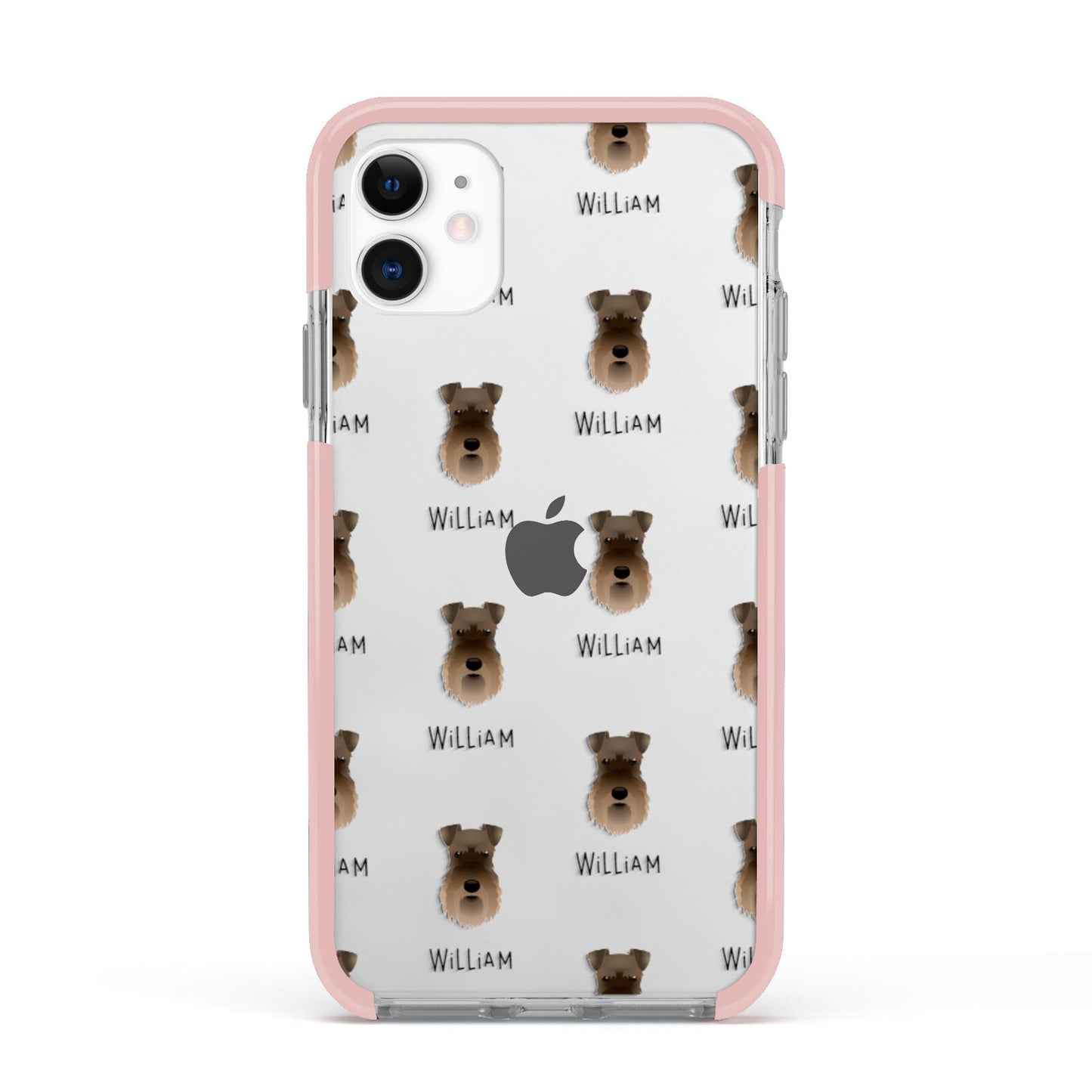 Schnauzer Icon with Name Apple iPhone 11 in White with Pink Impact Case