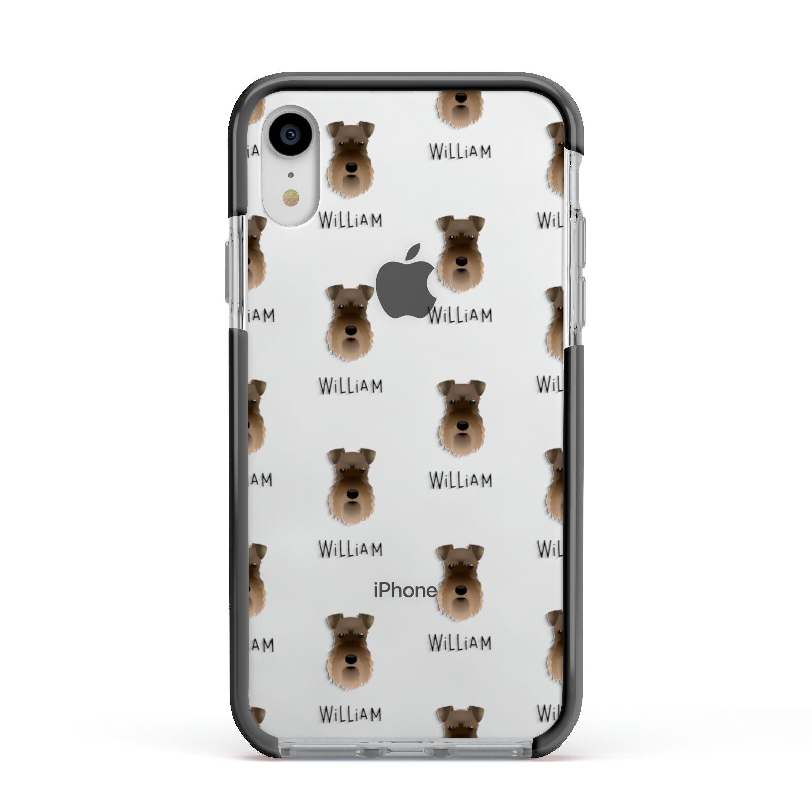 Schnauzer Icon with Name Apple iPhone XR Impact Case Black Edge on Silver Phone
