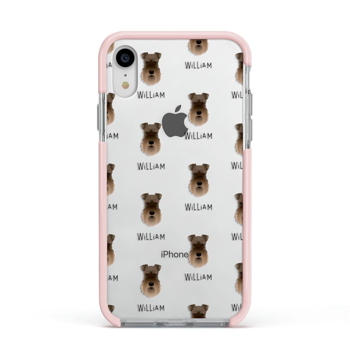 Schnauzer Icon with Name Apple iPhone XR Impact Case Pink Edge on Silver Phone