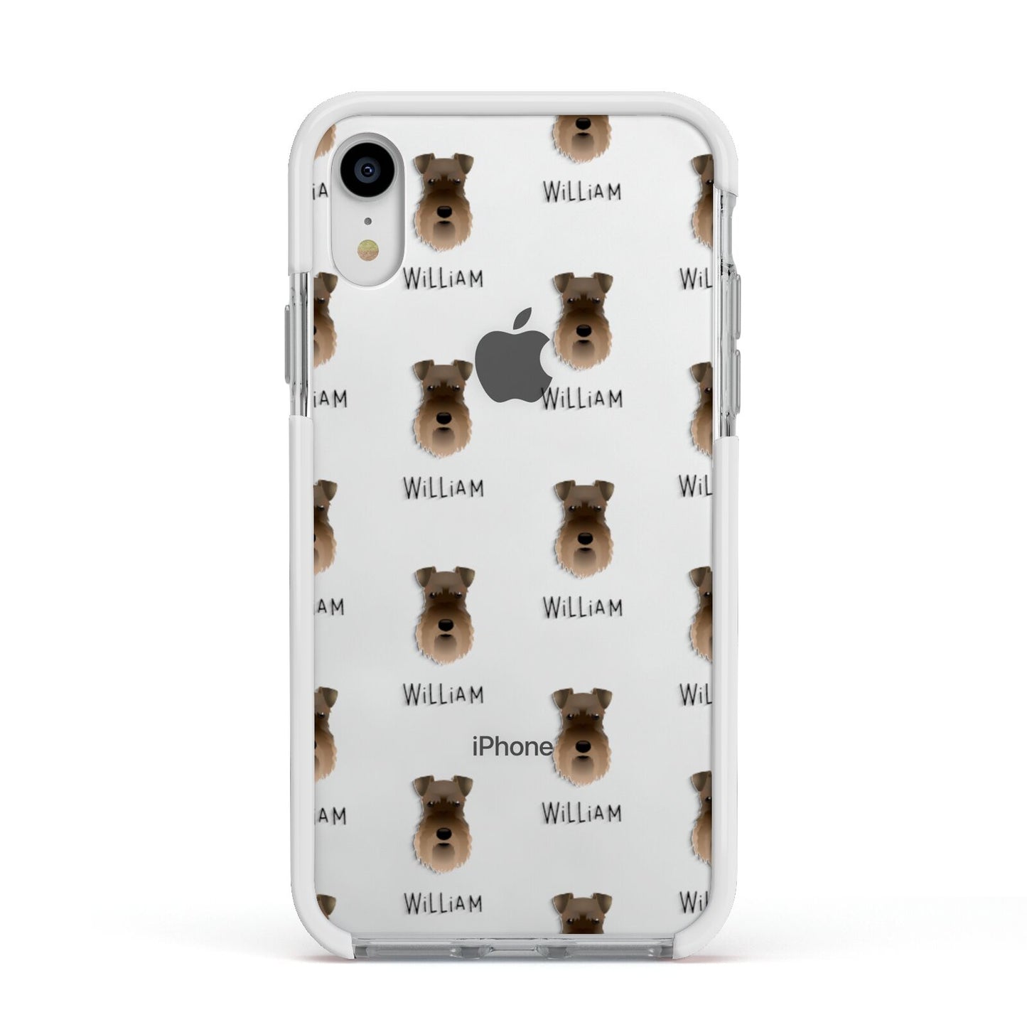 Schnauzer Icon with Name Apple iPhone XR Impact Case White Edge on Silver Phone