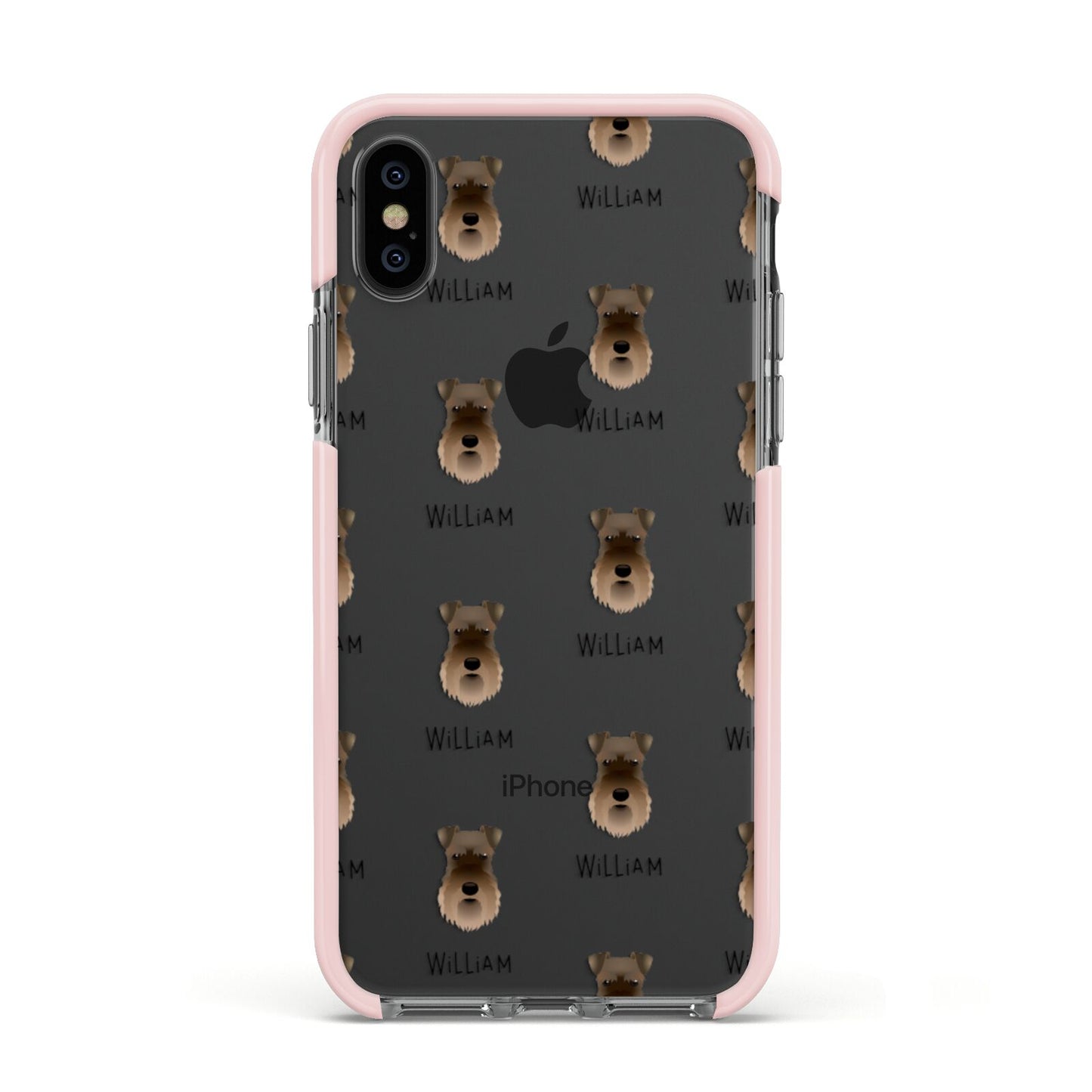 Schnauzer Icon with Name Apple iPhone Xs Impact Case Pink Edge on Black Phone