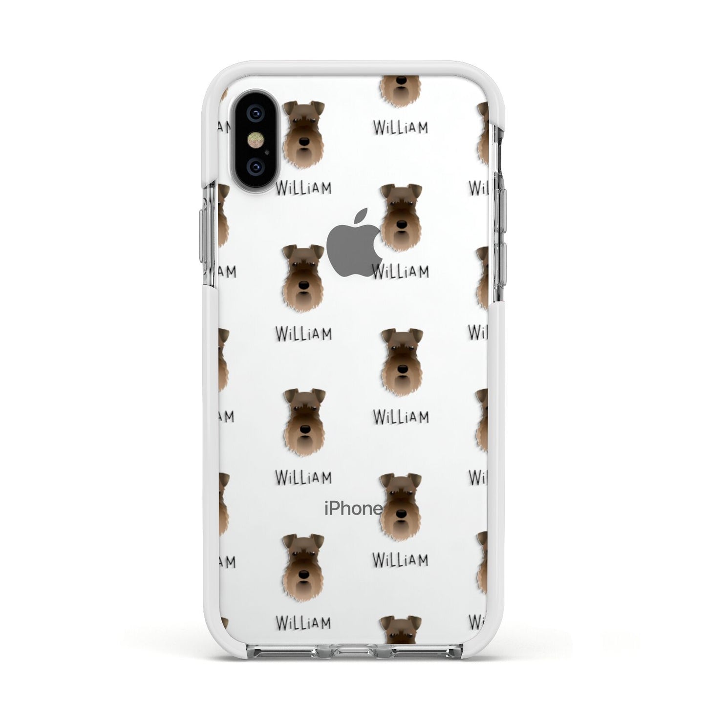 Schnauzer Icon with Name Apple iPhone Xs Impact Case White Edge on Silver Phone