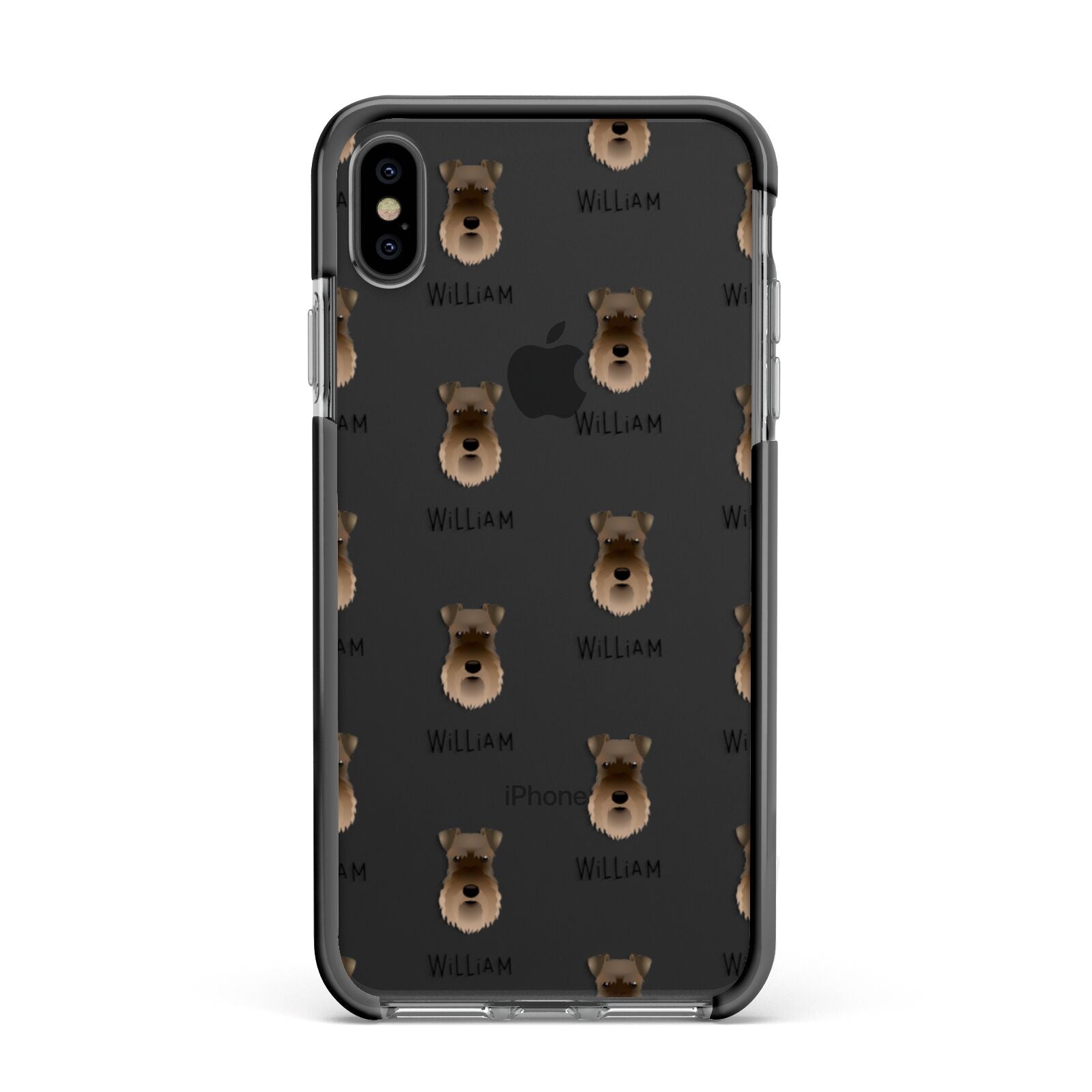 Schnauzer Icon with Name Apple iPhone Xs Max Impact Case Black Edge on Black Phone