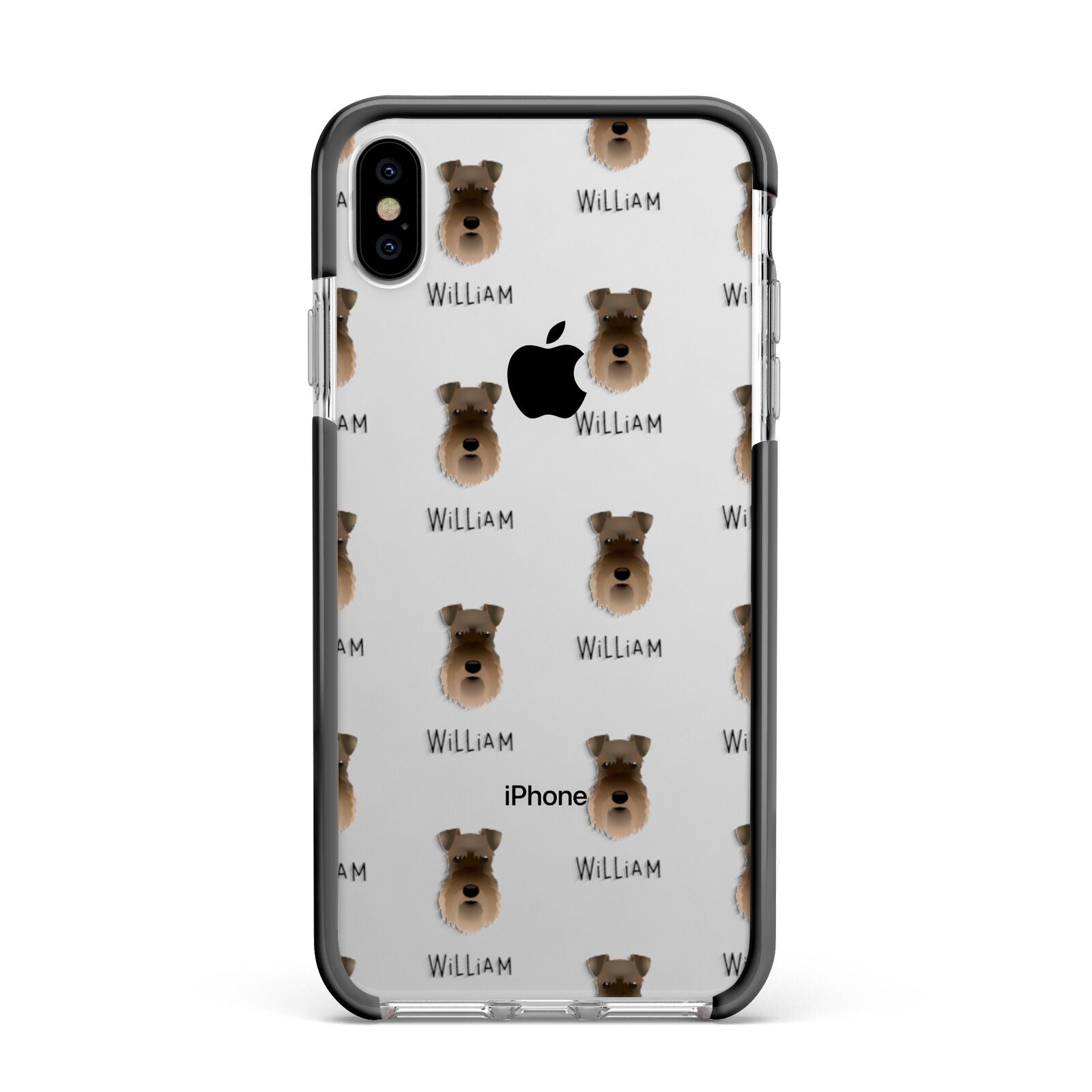 Schnauzer Icon with Name Apple iPhone Xs Max Impact Case Black Edge on Silver Phone