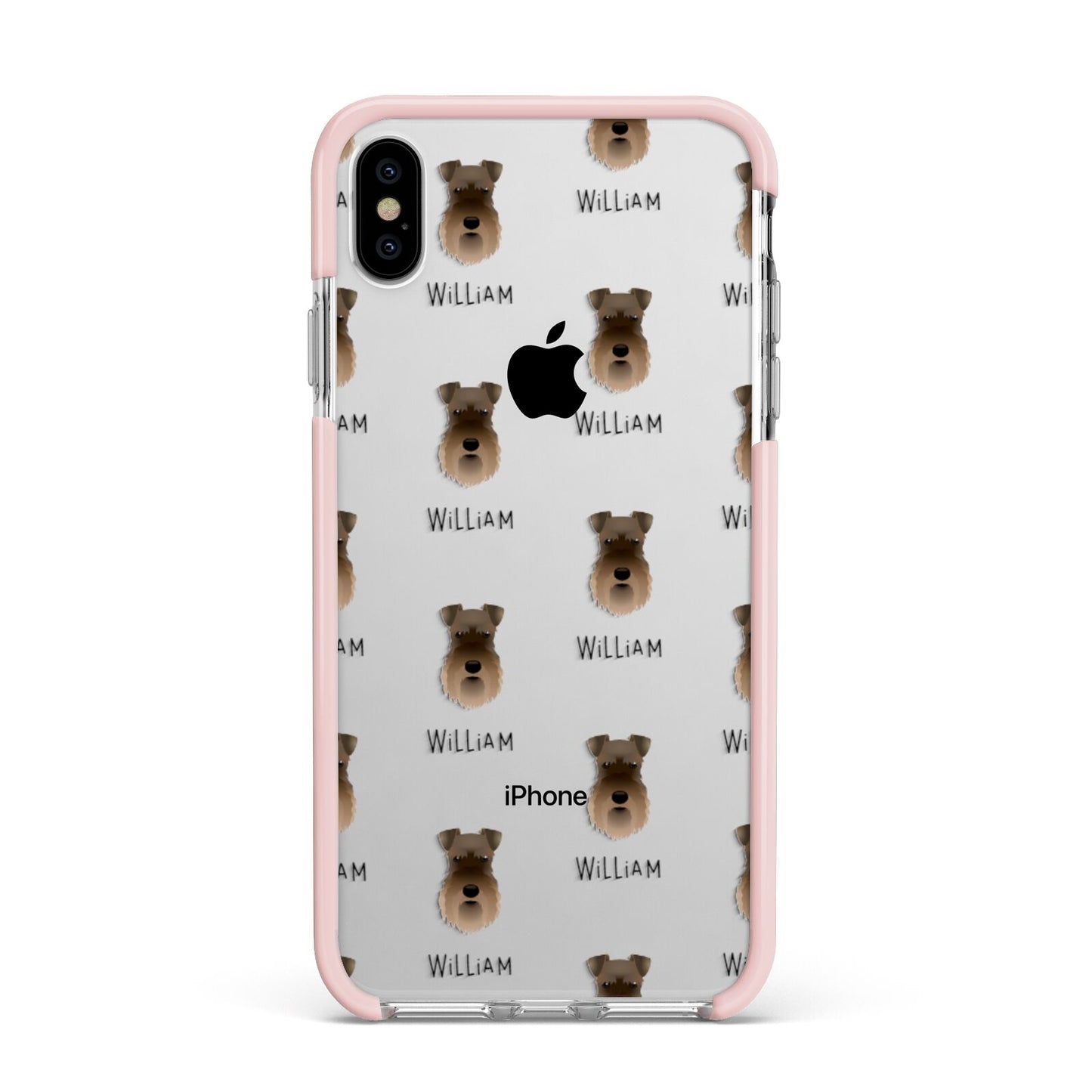 Schnauzer Icon with Name Apple iPhone Xs Max Impact Case Pink Edge on Silver Phone