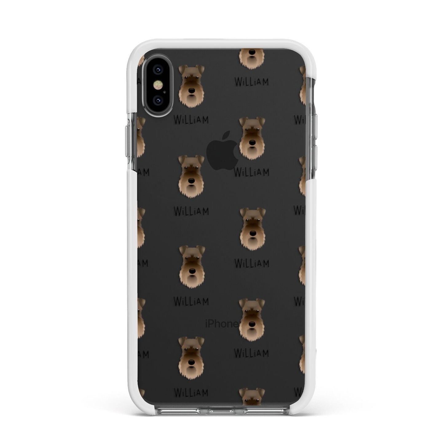 Schnauzer Icon with Name Apple iPhone Xs Max Impact Case White Edge on Black Phone