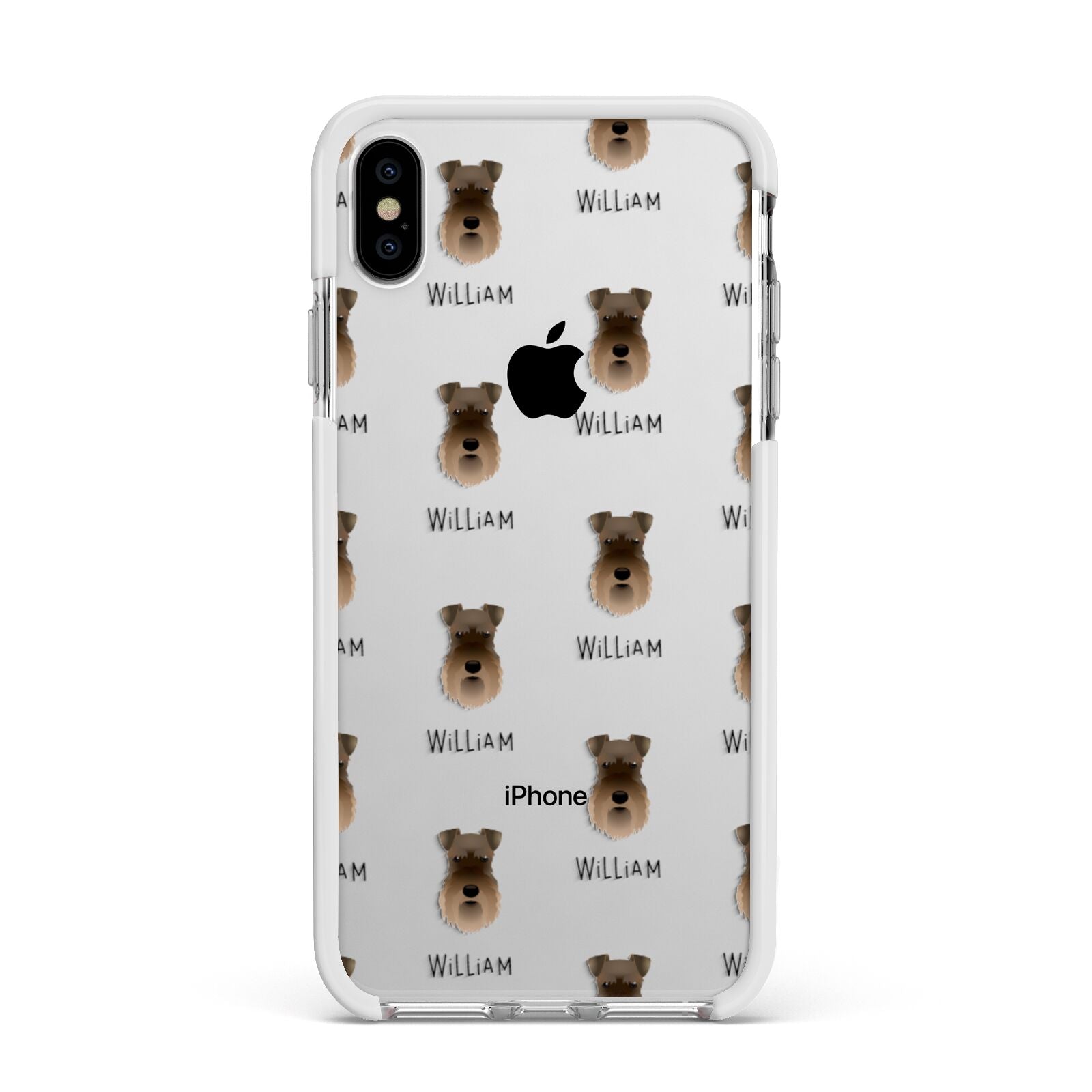 Schnauzer Icon with Name Apple iPhone Xs Max Impact Case White Edge on Silver Phone