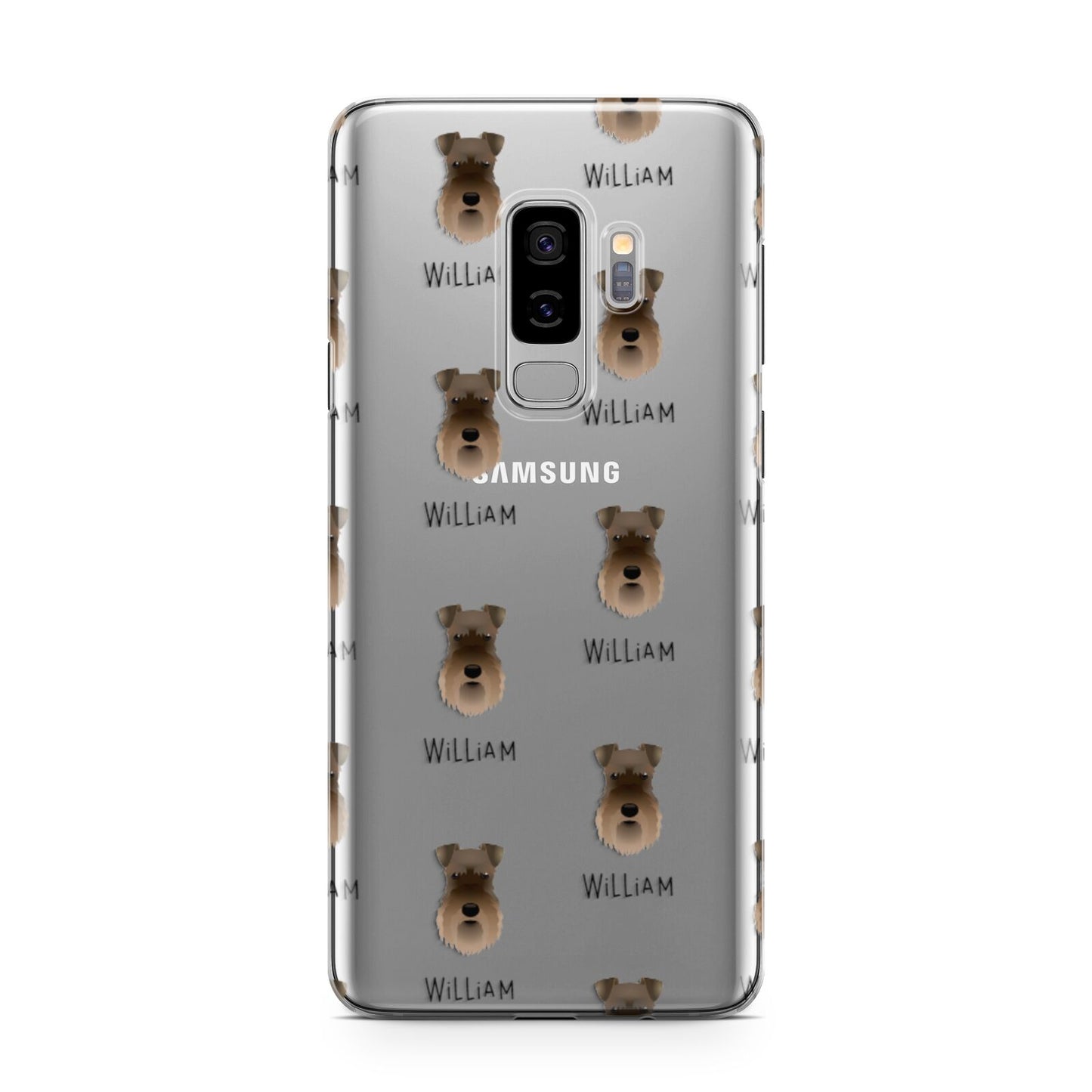 Schnauzer Icon with Name Samsung Galaxy S9 Plus Case on Silver phone